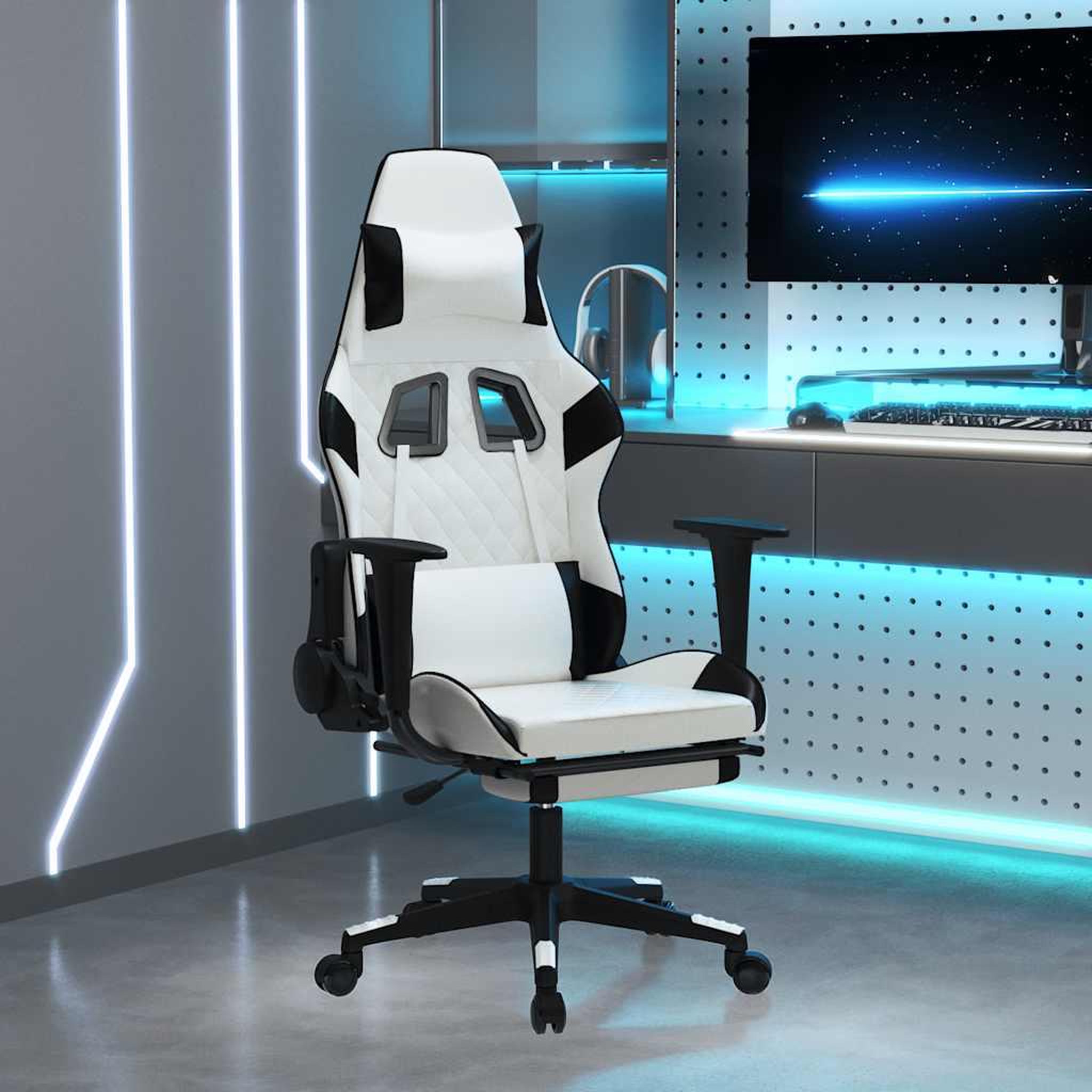 VIDAXL Chaise de jeu de massage avec repose-pied Blanc&Noir Similicuir