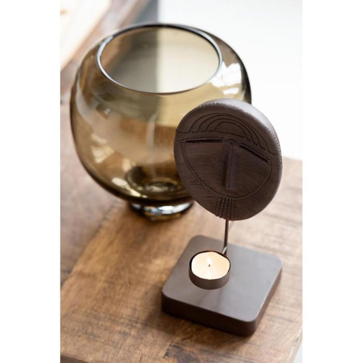 Paris Prix Vase Rond en Verre  Pied  14cm Marron Foncé