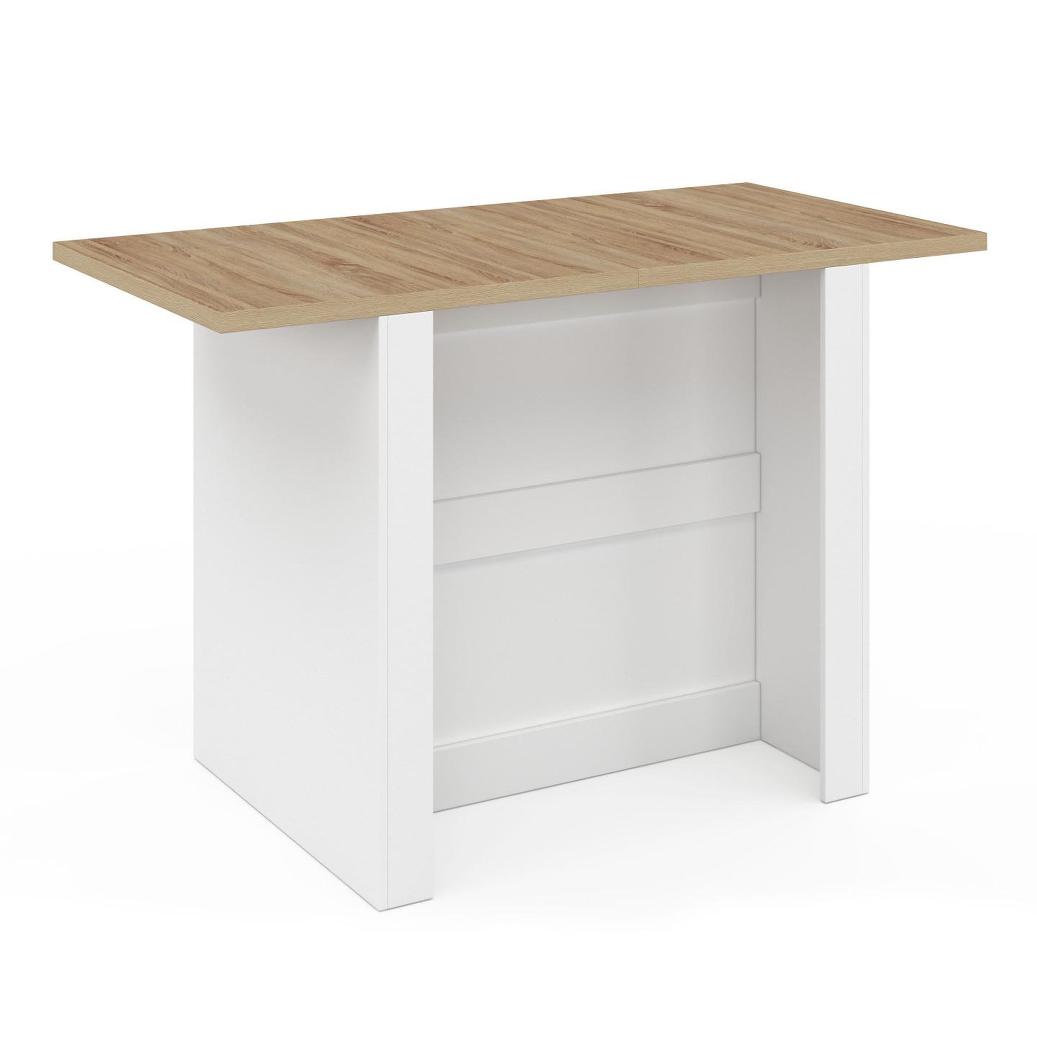 Voir la diapositive 4 : ID MARKET Ilot central bao 140 cm 4 personnes bois blanc avec plan de travail façon hêtre