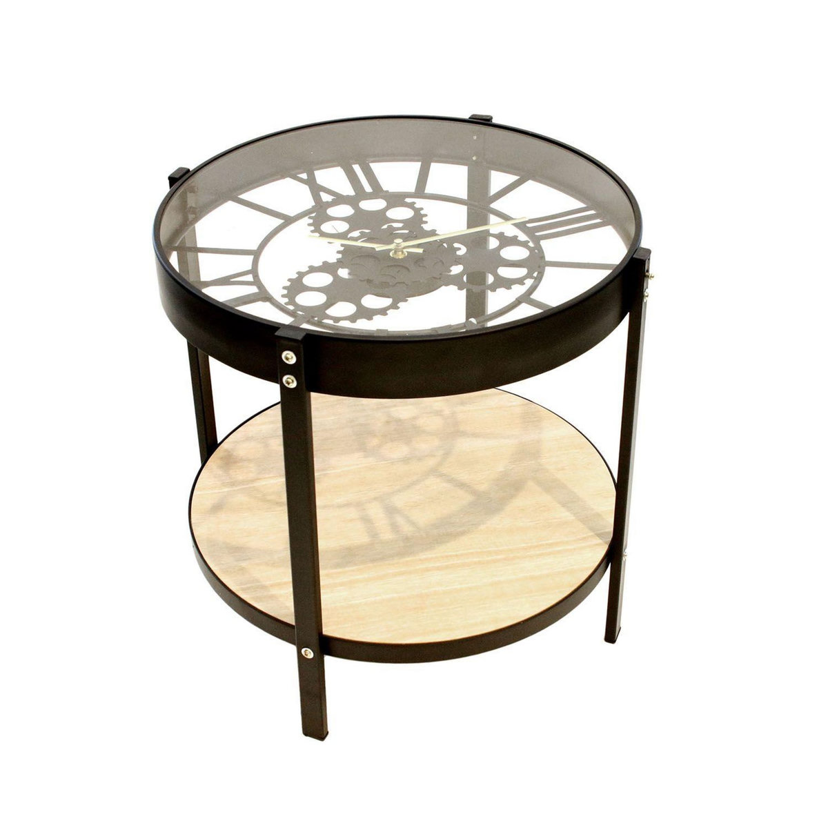 TOILINUX Table d'appoint en Verre et MDF - Diam.40,5cm - Bois et noir