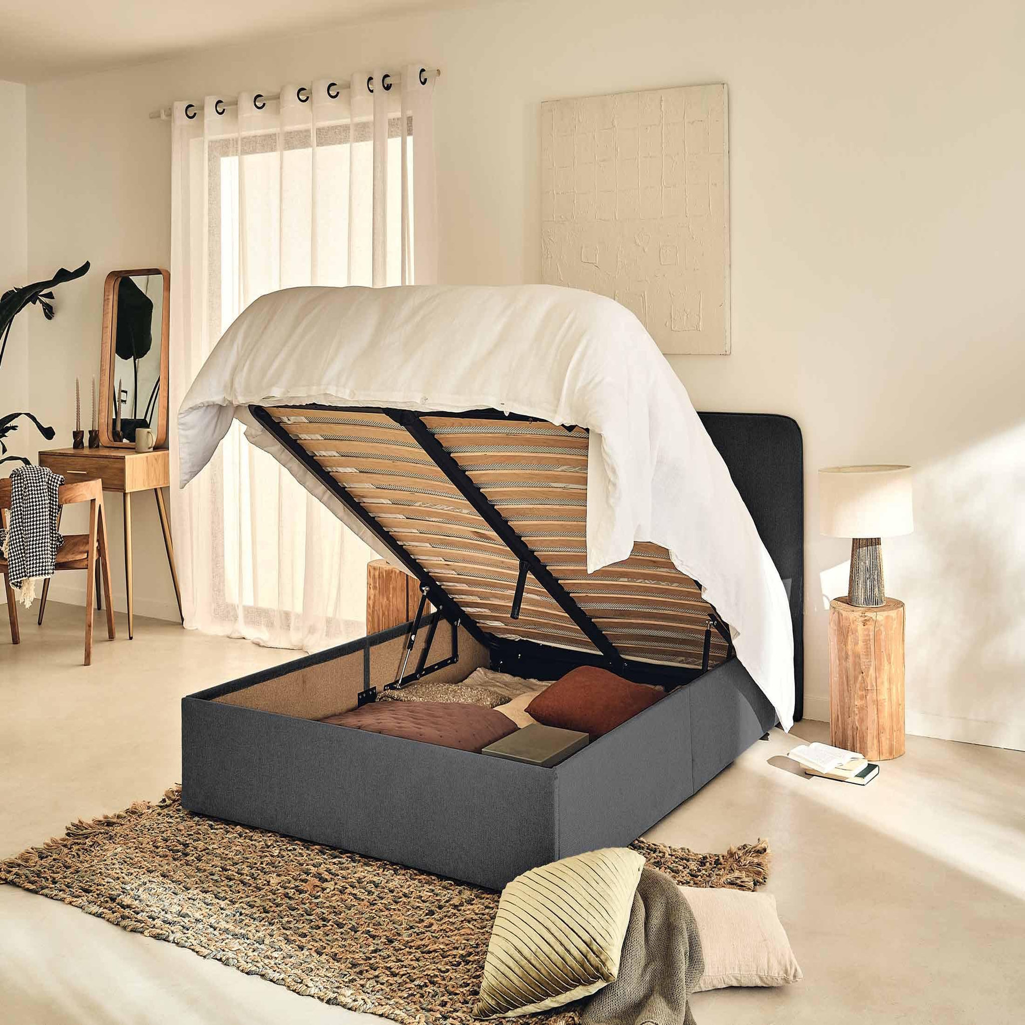 Voir la diapositive 3 : BEST MOBILIER Goyave - lit coffre - 140x190 - en tissu - sommier inclus