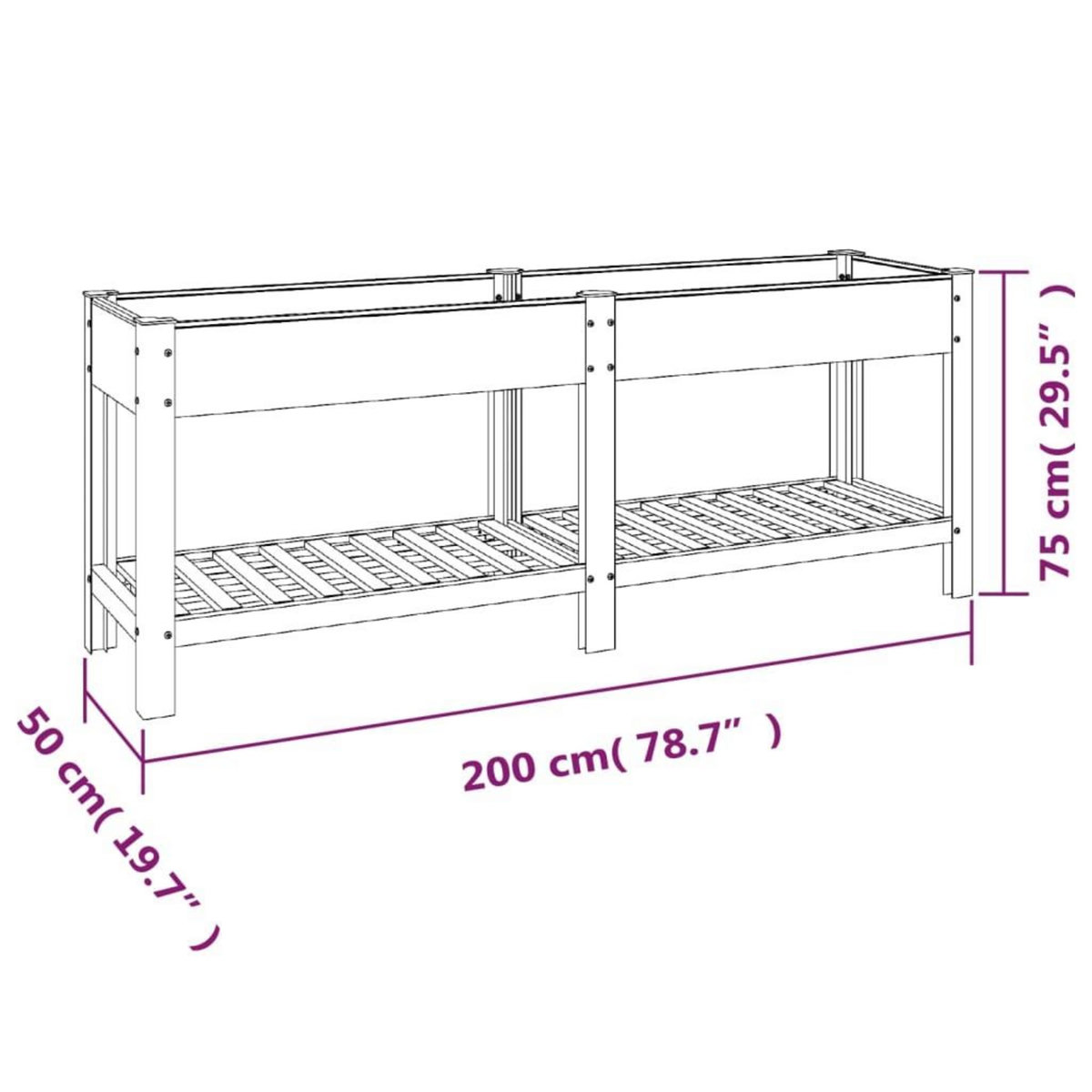 VIDAXL Lit sureleve de jardin avec etagere Gris 200x50x75 cm WPC