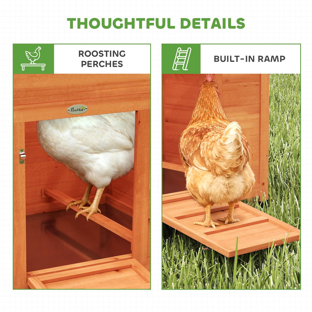 PAWHUT Poulailler niche en bois avec pondoir perchoir porte rampe verrouillable et fenêtre