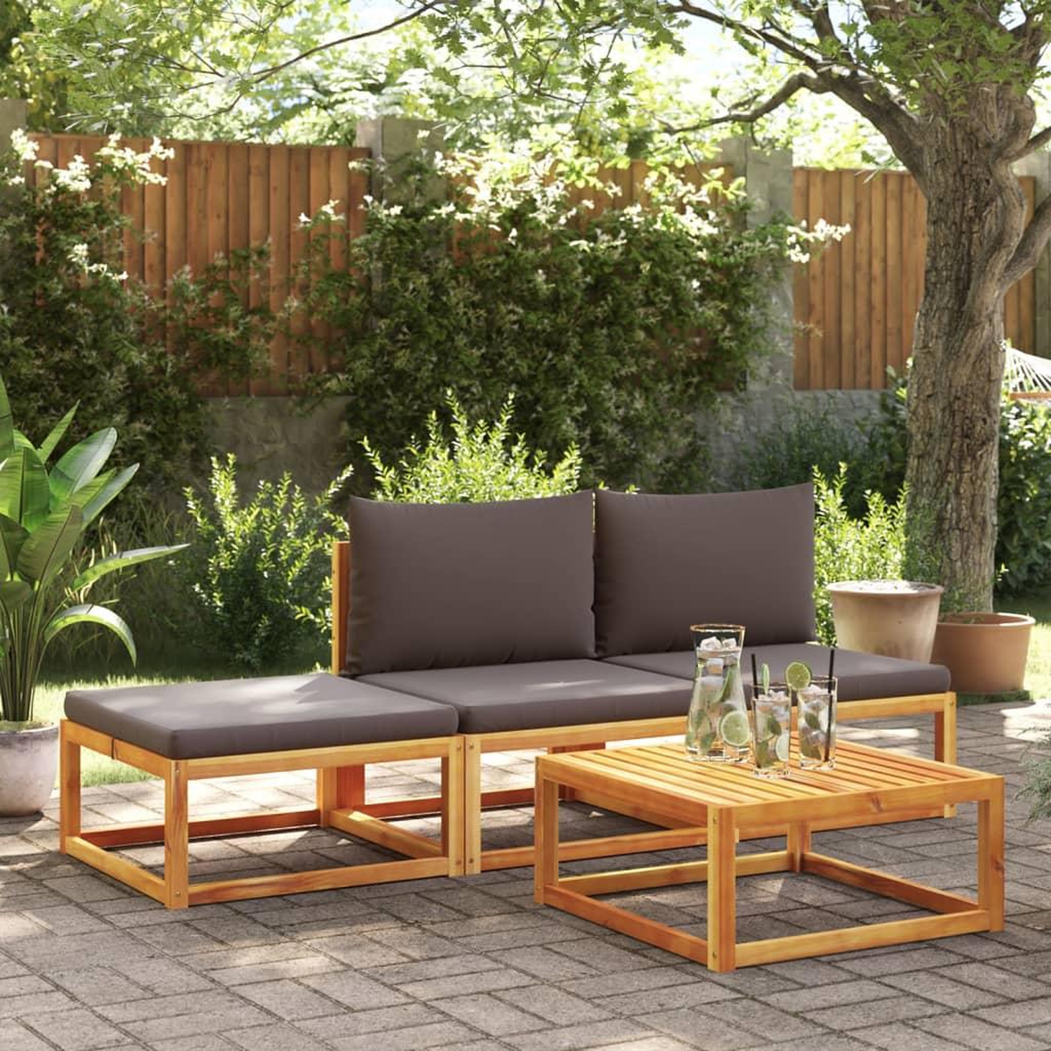 Voir la diapositive 3 : VIDAXL Repose-pied de jardin avec coussins bois massif d'acacia