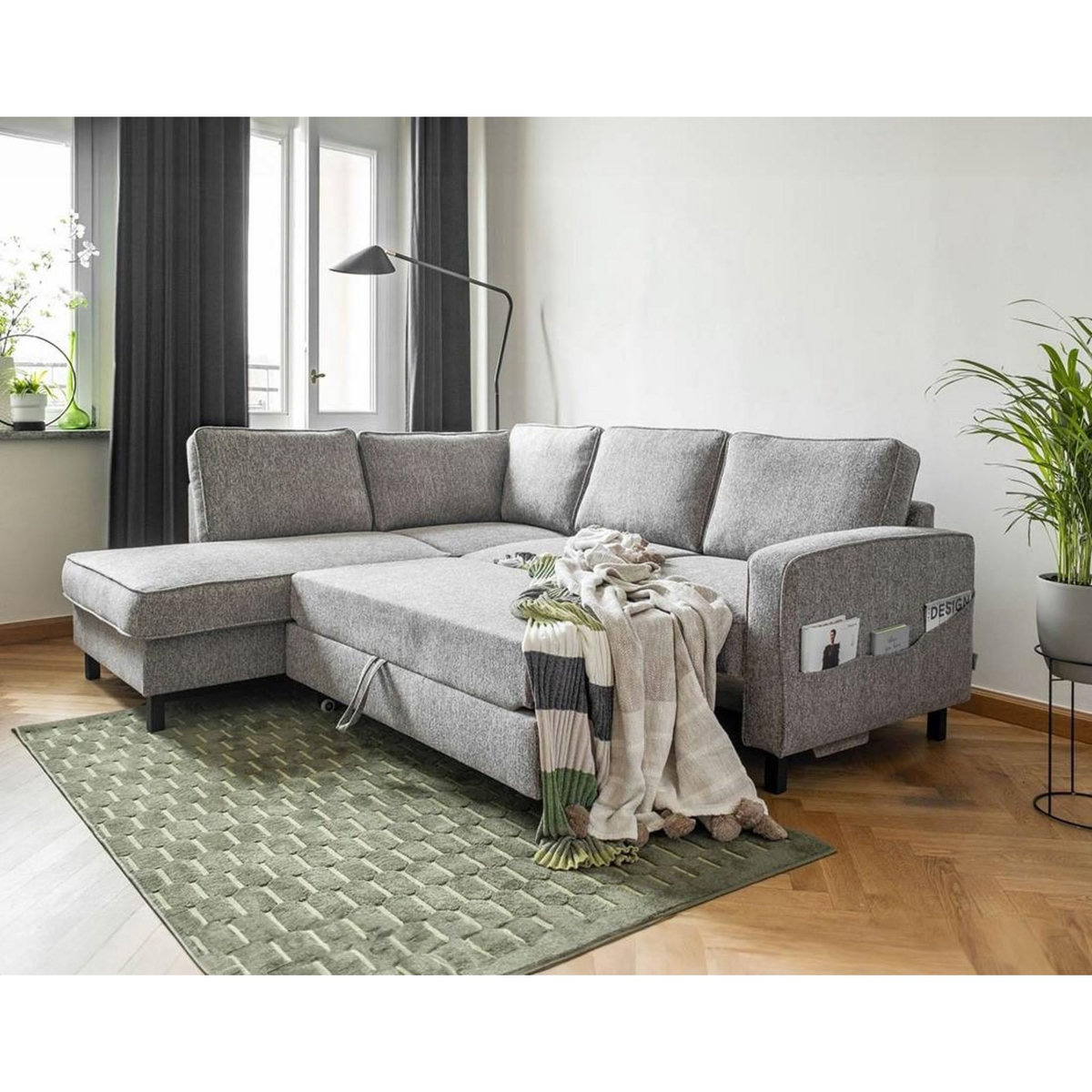 BEST MOBILIER Molly - canapé d'angle gauche 5 places convertible en tissu