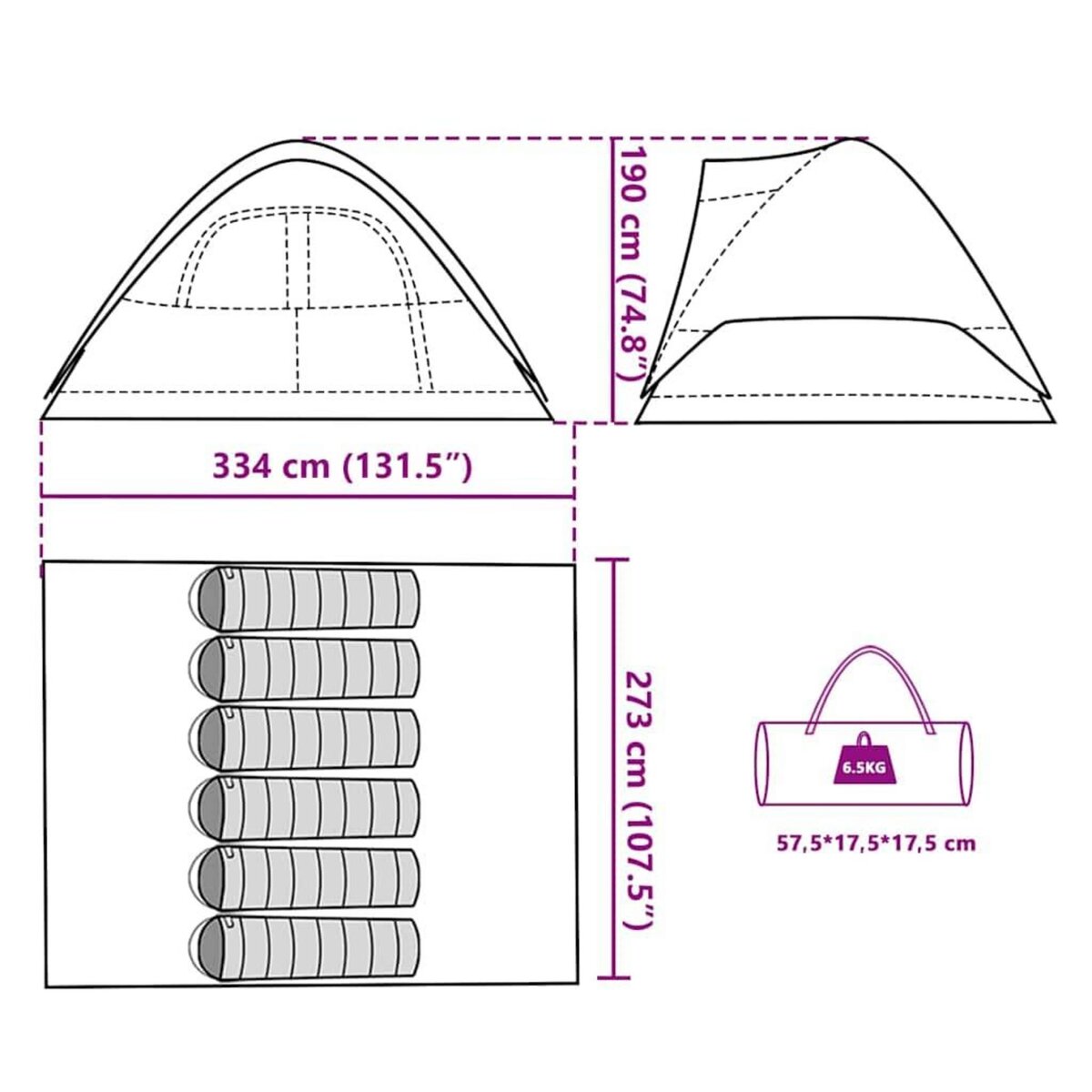 VIDAXL Tente familiale a dome 6 personnes tissu occultant impermeable