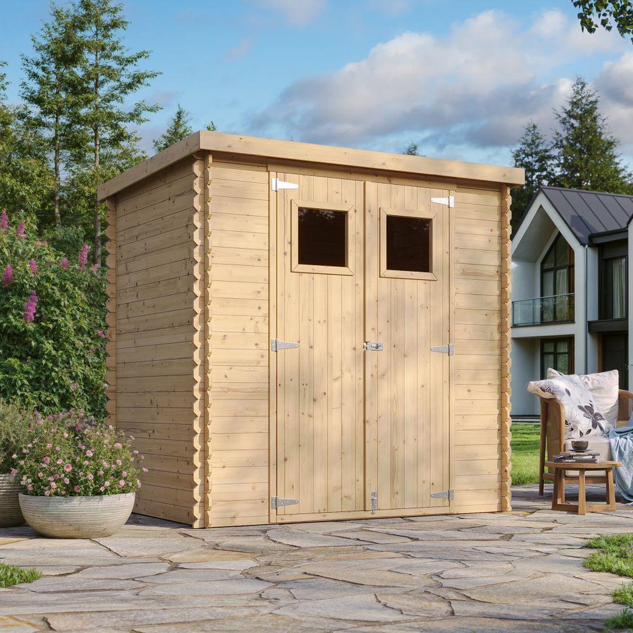 Voir la diapositive 2 : TIMBELA Abri de Jardin en Bois 2,22 m², Cabanon Jardin Exterieur à Outils et Velo avec Fenêtres M311