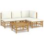 Voir la diapositive 2 : VIDAXL Salon de jardin 5 pcs avec coussins blanc creme bambou