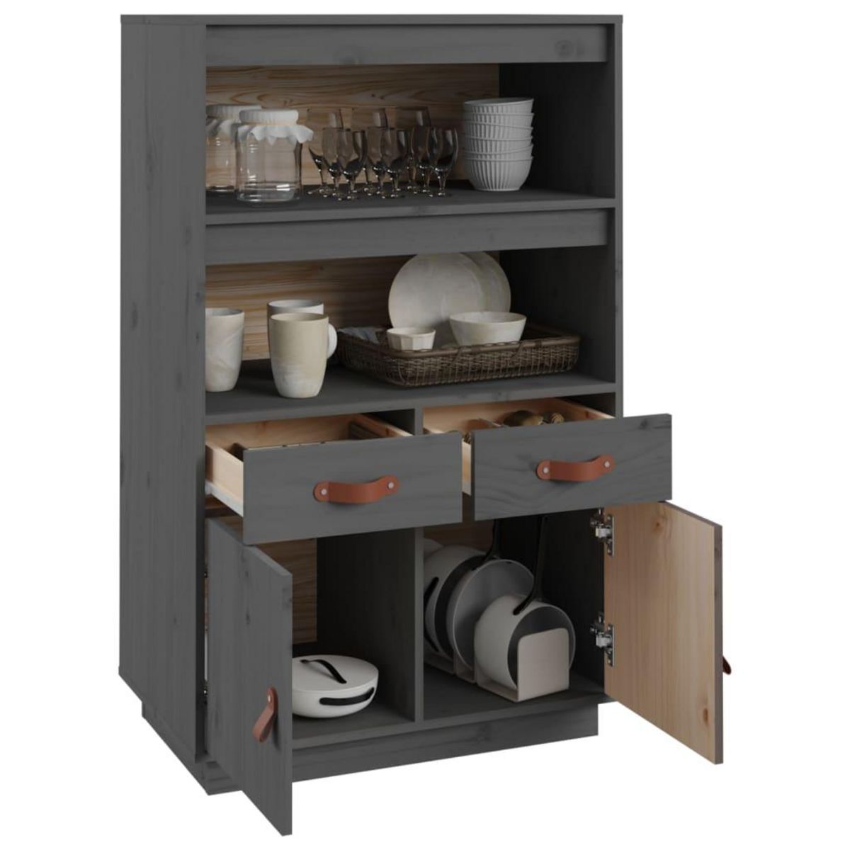 VIDAXL Buffet haut Gris 67x40x108,5 cm Bois massif de pin