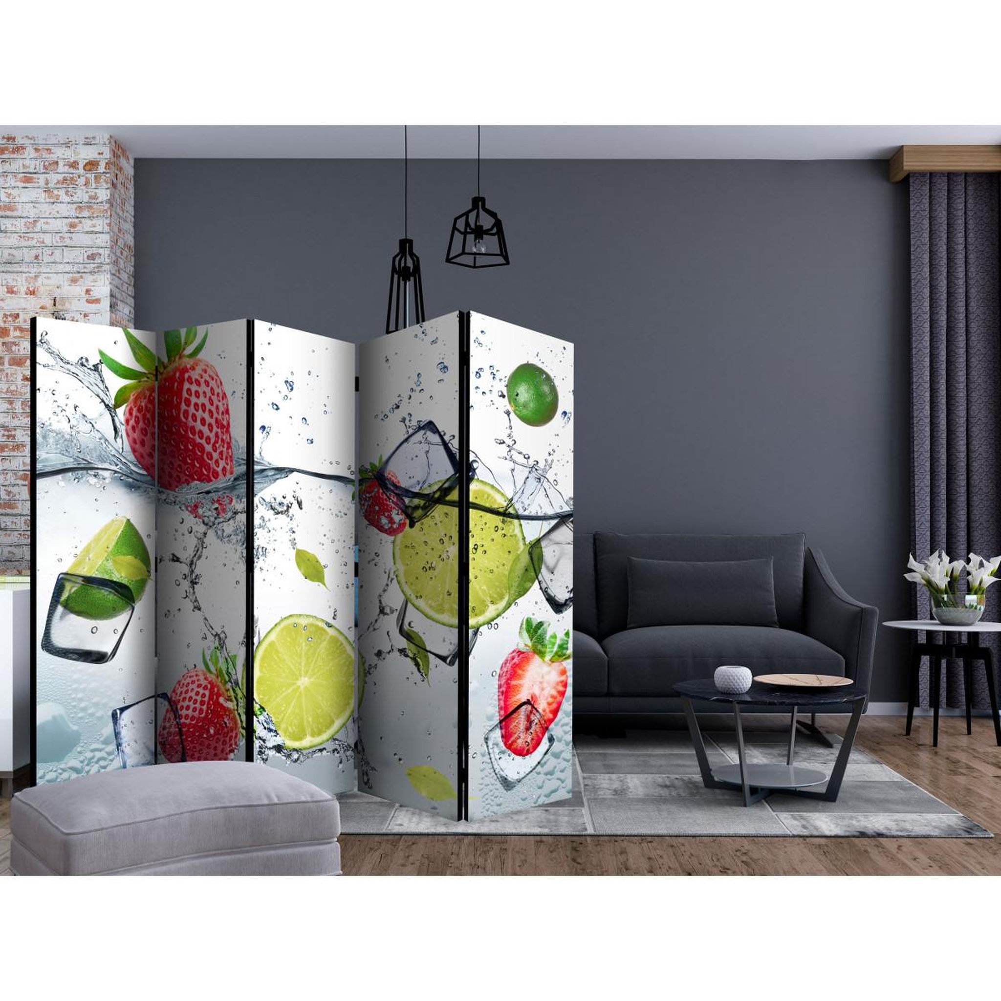 Voir la diapositive 2 : Paris Prix Paravent 5 volets  fruit cocktail  172x225cm