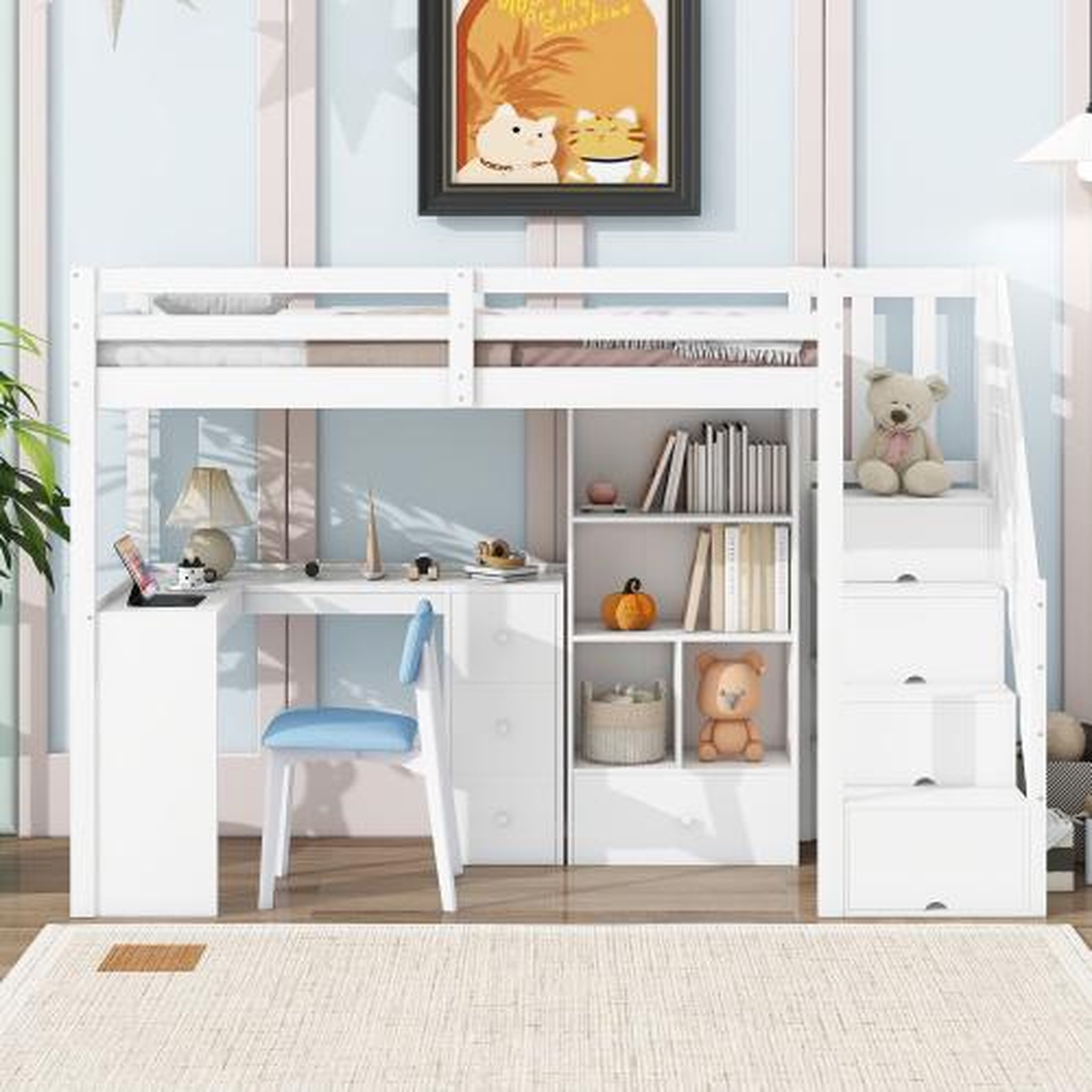 Voir la diapositive 2 : MERAX Lit combiné enfant 90x200 cm coloris blanc pin