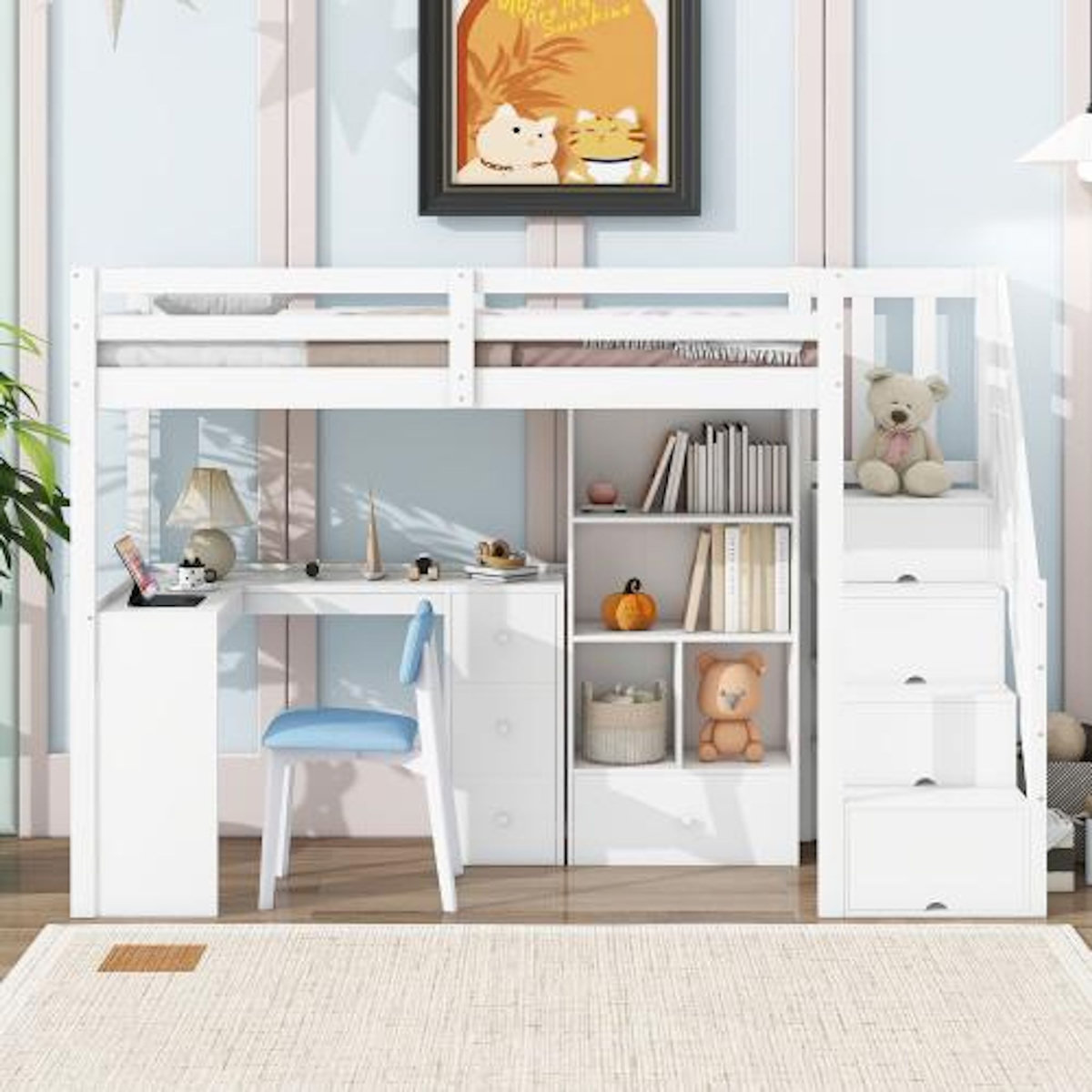 MERAX Lit combiné enfant 90x200 cm coloris blanc pin