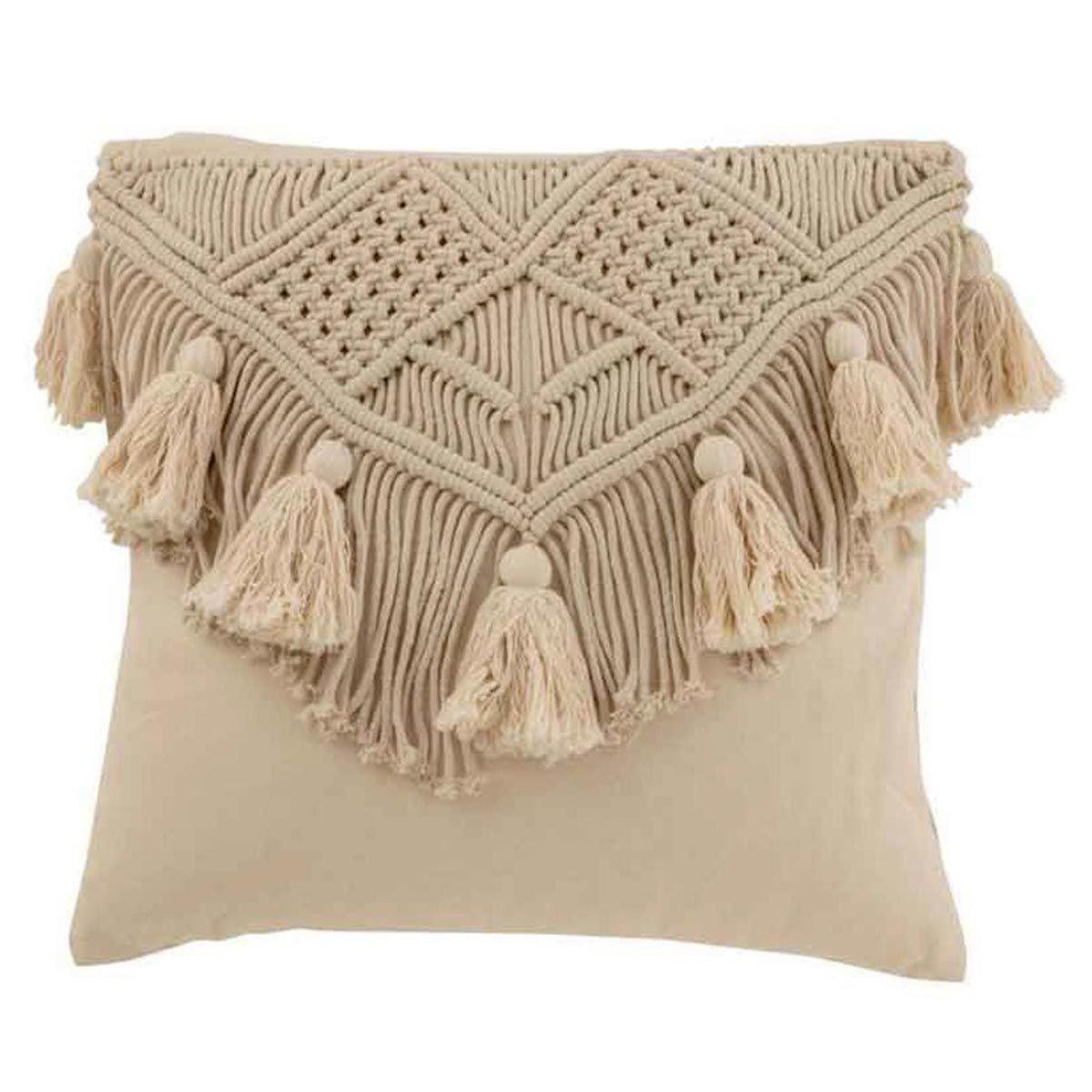 J-LINE Coussin déco avec franges  cosy  45x45cm beige