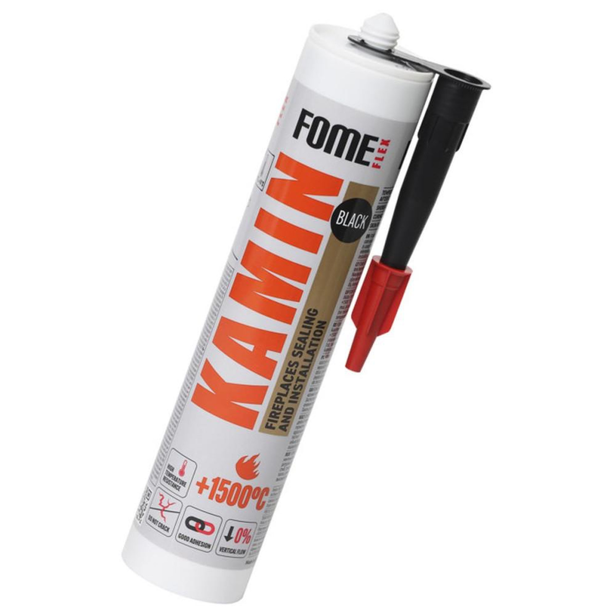 Mastic réfractaire monocomposant pour joints cheminée poêle, résistant jusqu'à 1500 °C, sans solvant, tube 300 ml, noir/gris