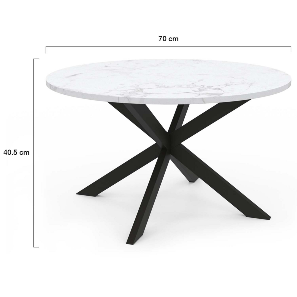 ID MARKET Table basse ronde ALASKA 70 cm plateau effet marbre blanc et  pied araignée métal noir
