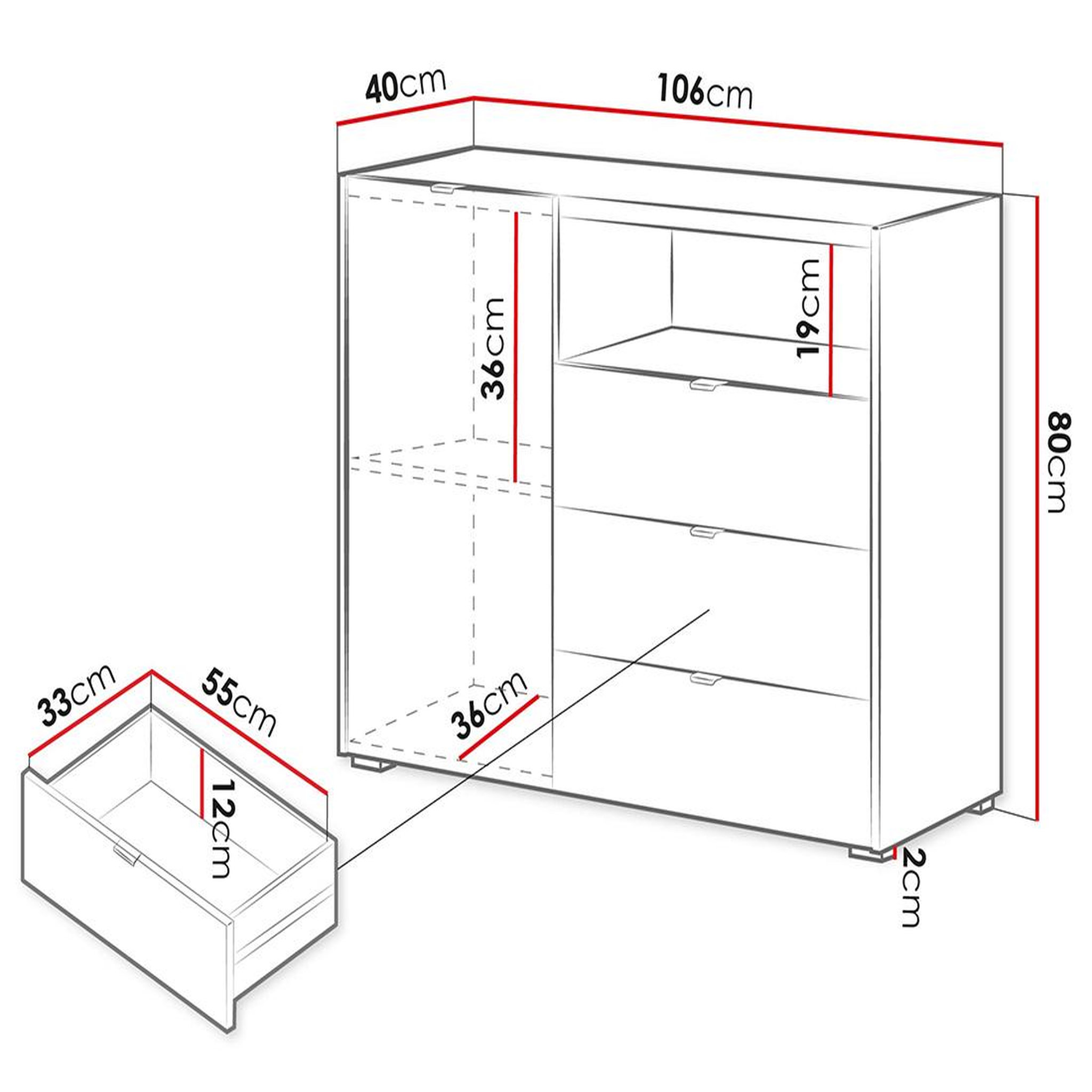 Voir la diapositive 6 : BEST MOBILIER Judy - buffet bas 106 cm - 1 porte, 3 tiroirs et 1 niche