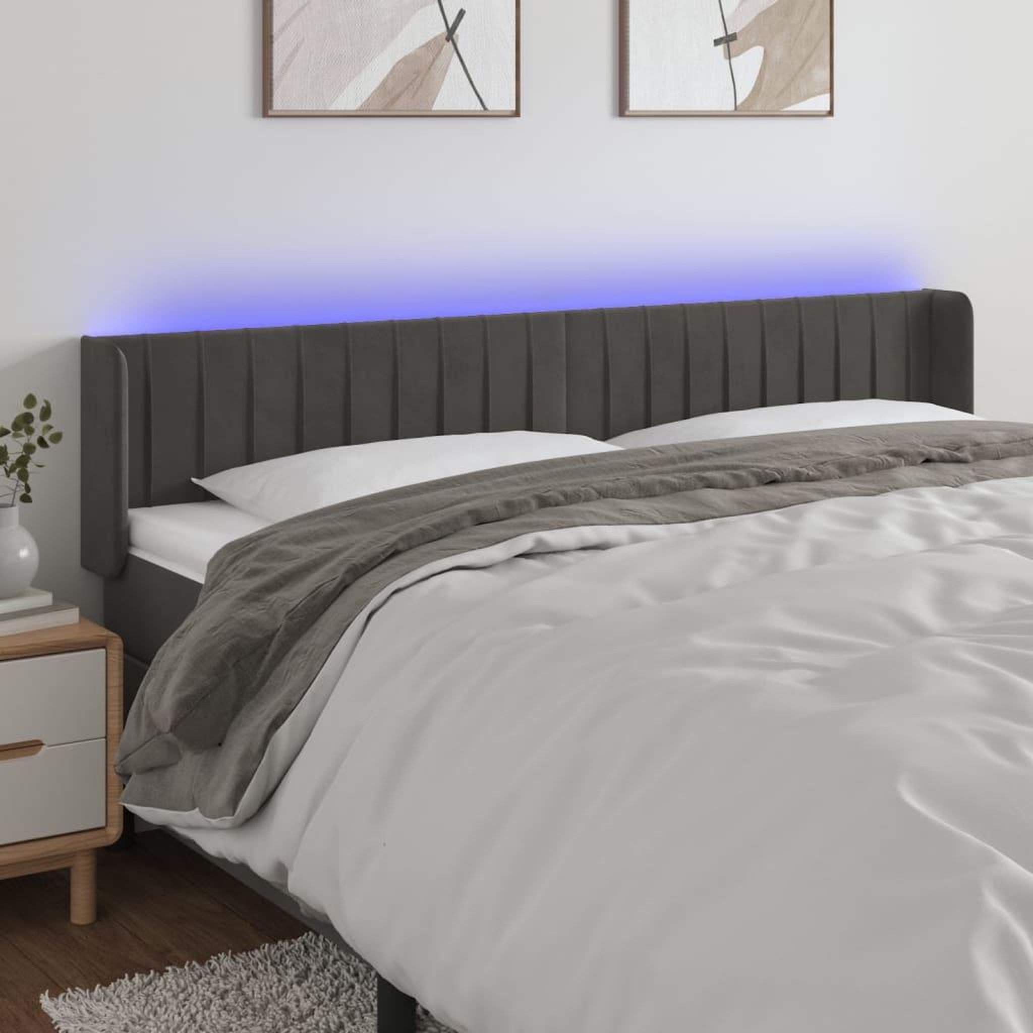 Voir la diapositive 1 : VIDAXL Tete de lit a LED Gris fonce 203x16x78/88 cm Velours