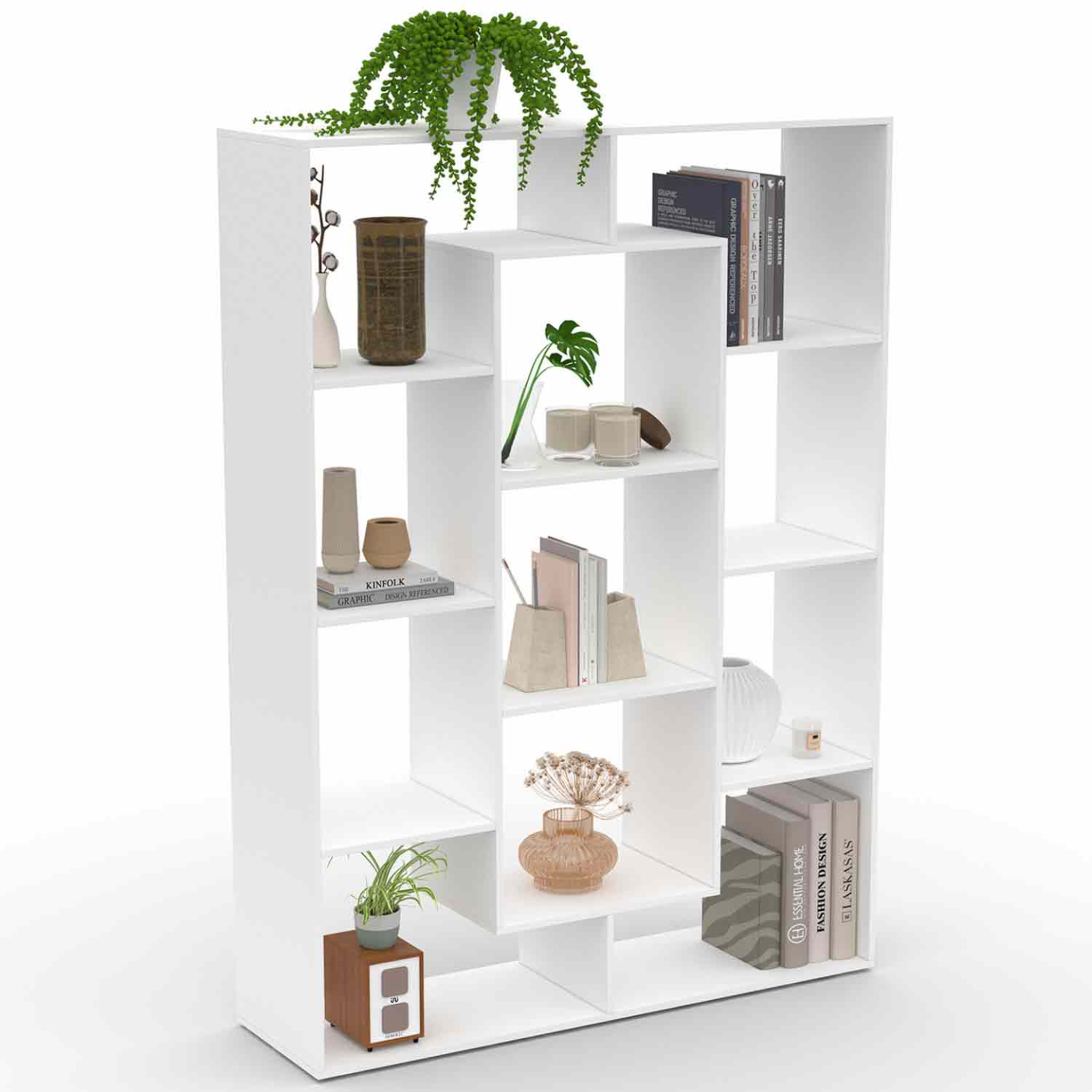 ID MARKET Etagère bibliothèque colette avec 11 compartiments blanc 143 cm