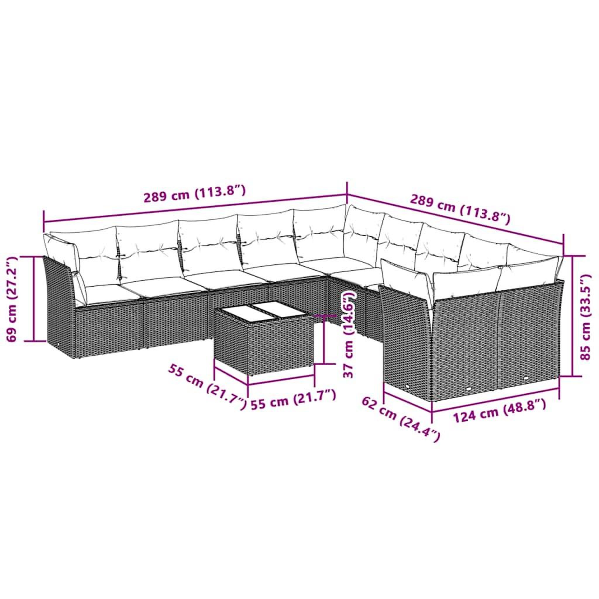 Voir la diapositive 3 : VIDAXL Salon de jardin 11 pcs avec coussins gris clair resine tressee