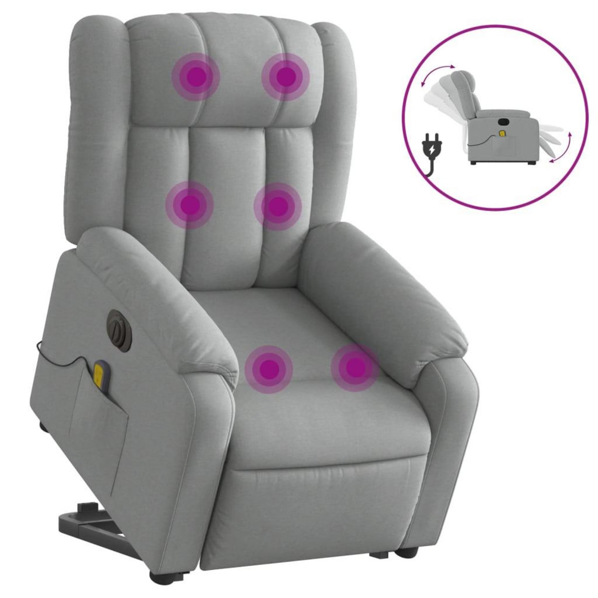 VIDAXL Fauteuil inclinable de massage electrique Gris clair Tissu