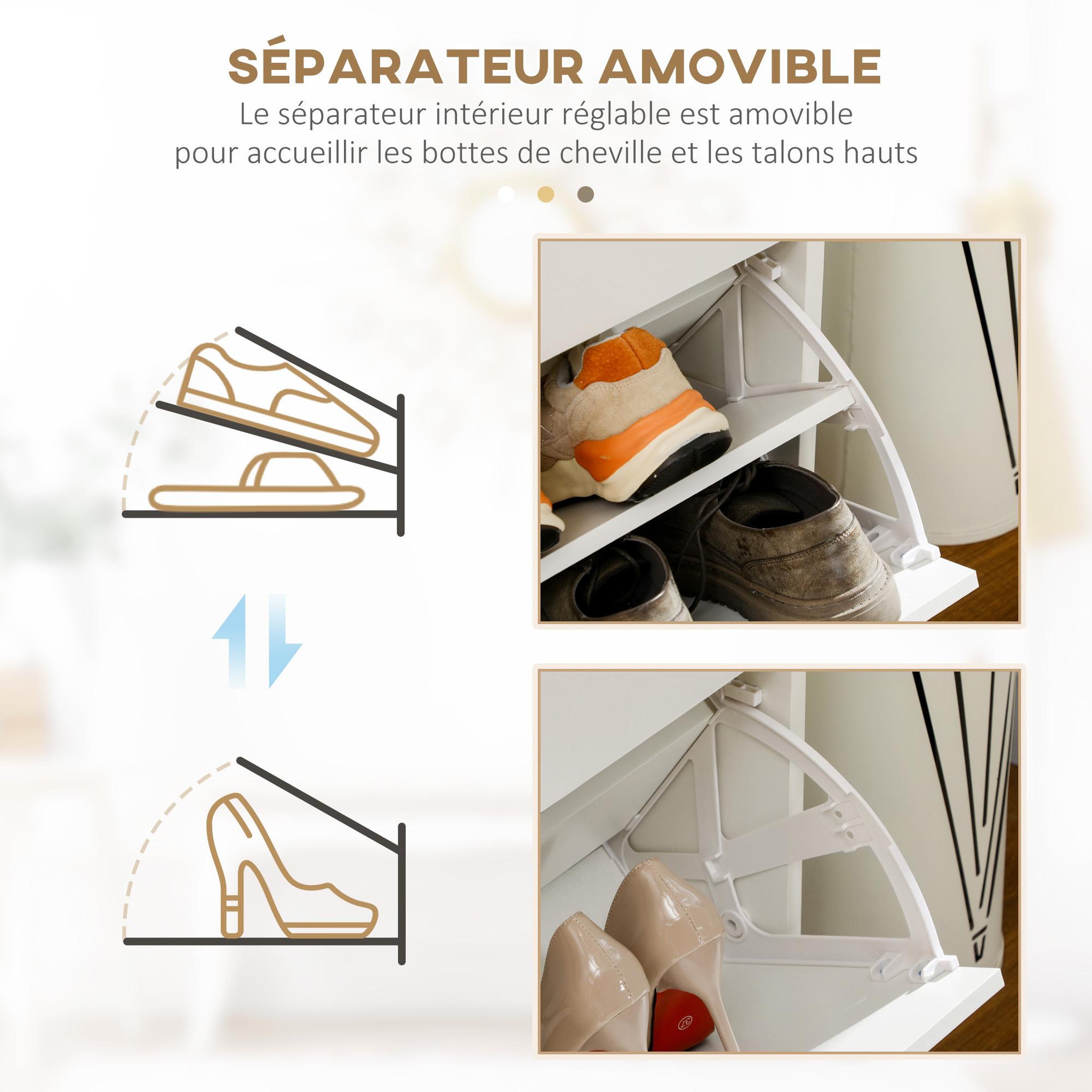 Voir la diapositive 6 : HOMCOM Meuble à chaussures 2 tiroirs 2 portes abattantes étagère blanc