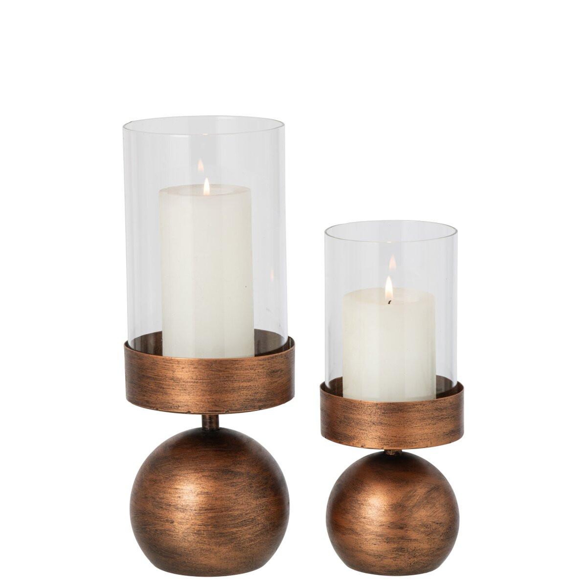 Voir la diapositive 2 : J-LINE Lot de 2 photophores en métal  sten  33cm bronze