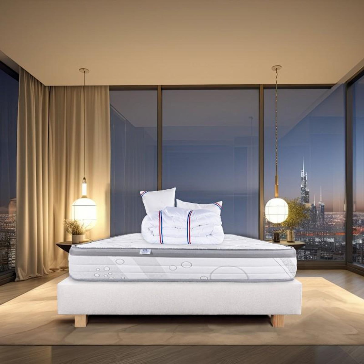 LUXURY LITERIE Ensemble literie ressorts, Relaxation Ferme, Beige