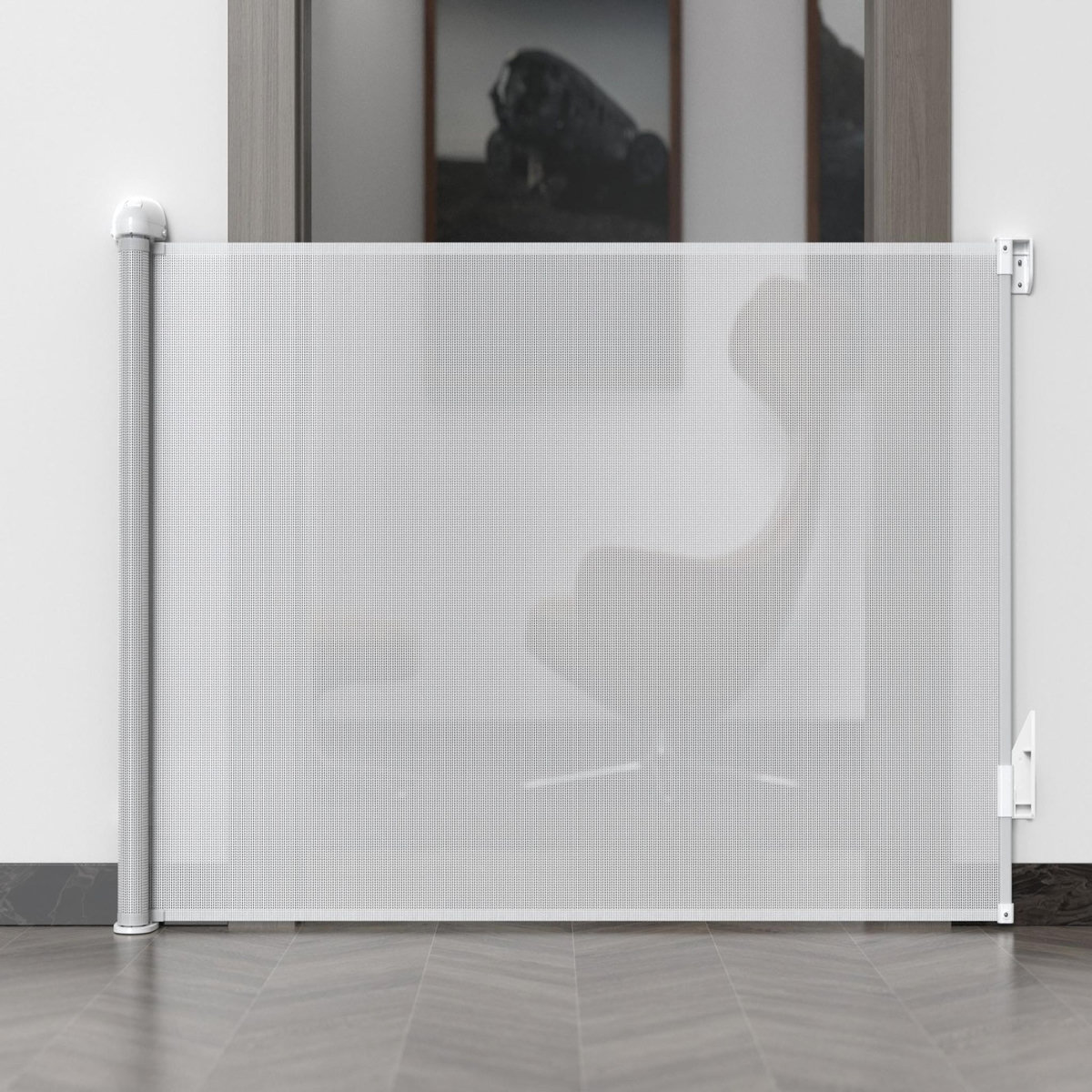 WEBABY Barrière de sécurité bébé sur enrouleur KLIP - Blanc 130 cm - dès 24 mois