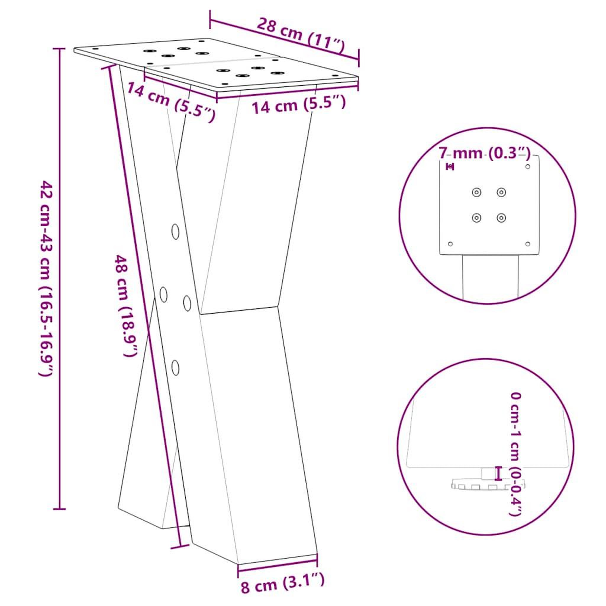 Voir la diapositive 6 : VIDAXL Pieds de table basse forme de X 2 pcs anthracite 28x(42-43) cm