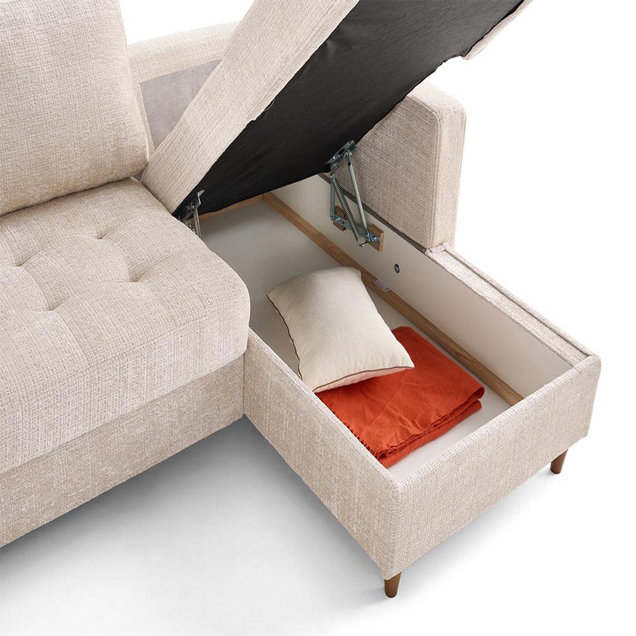 Voir la diapositive 3 : LISA DESIGN Anna - canapé d'angle droit 4 places convertible avec coffre en velours texturé