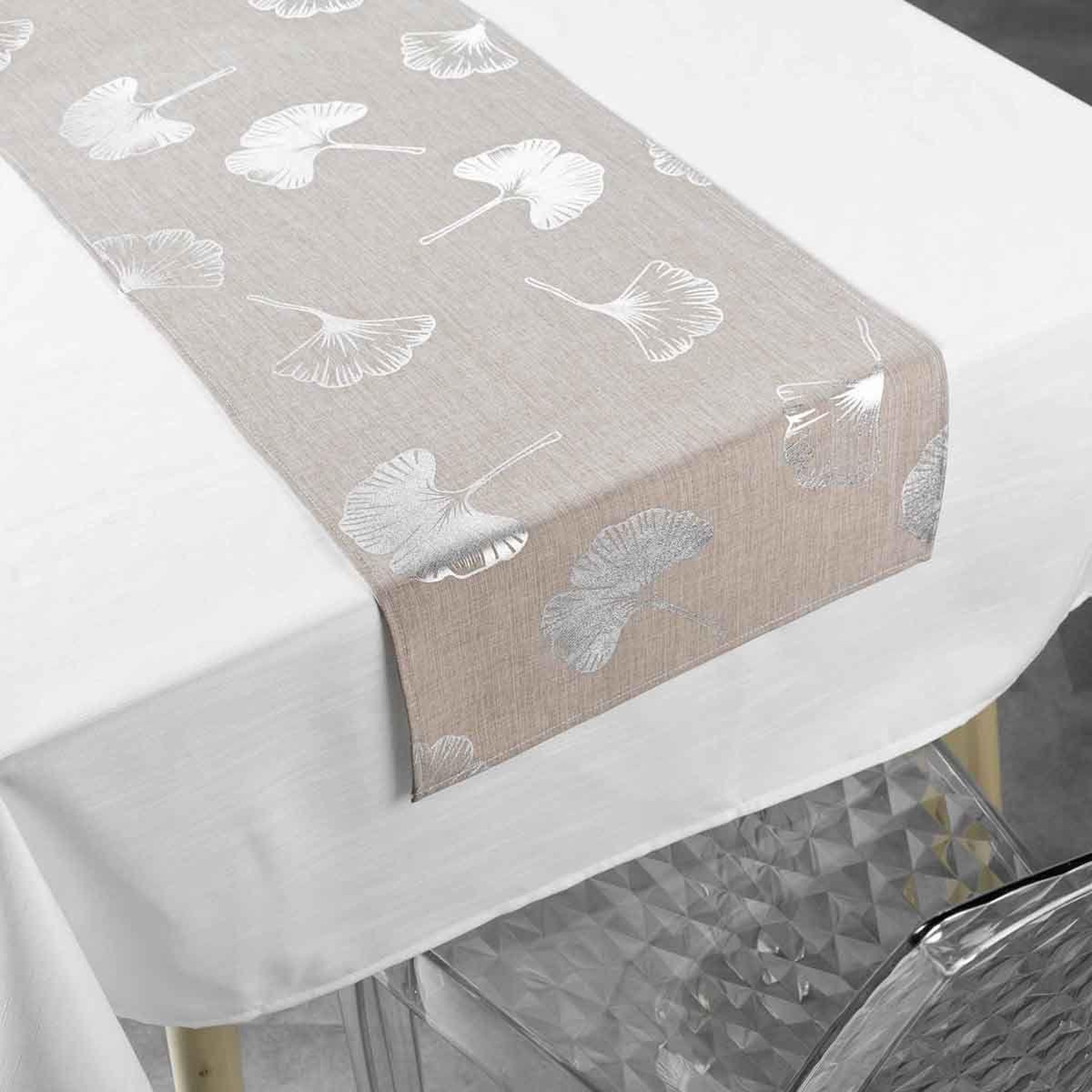 Douceur d'Intérieur Nappe & chemin de table  euphoria  140x250cm blanc & noisette
