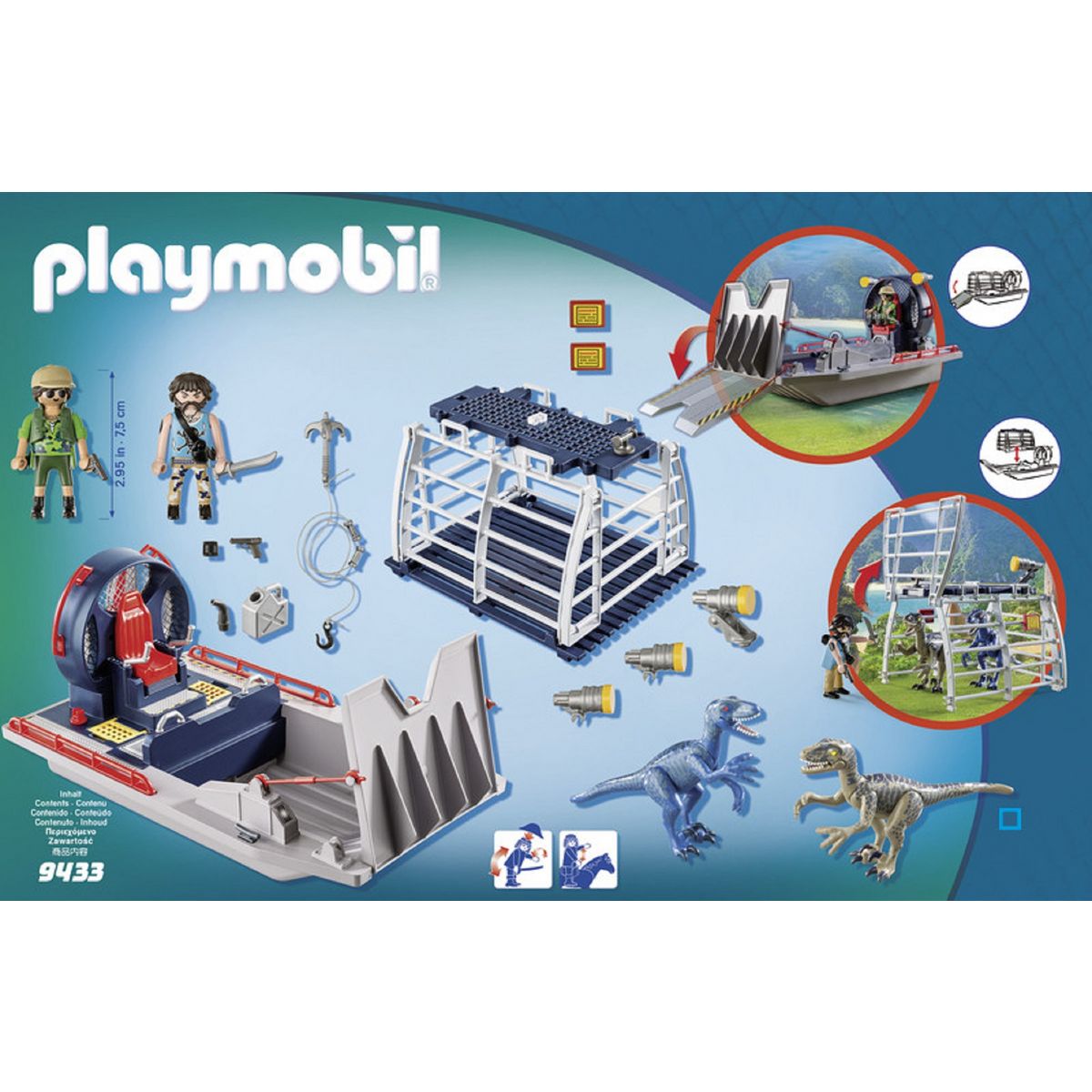 PLAYMOBIL 9433 - The Explorers - Bateau avec cage et deinonychus 