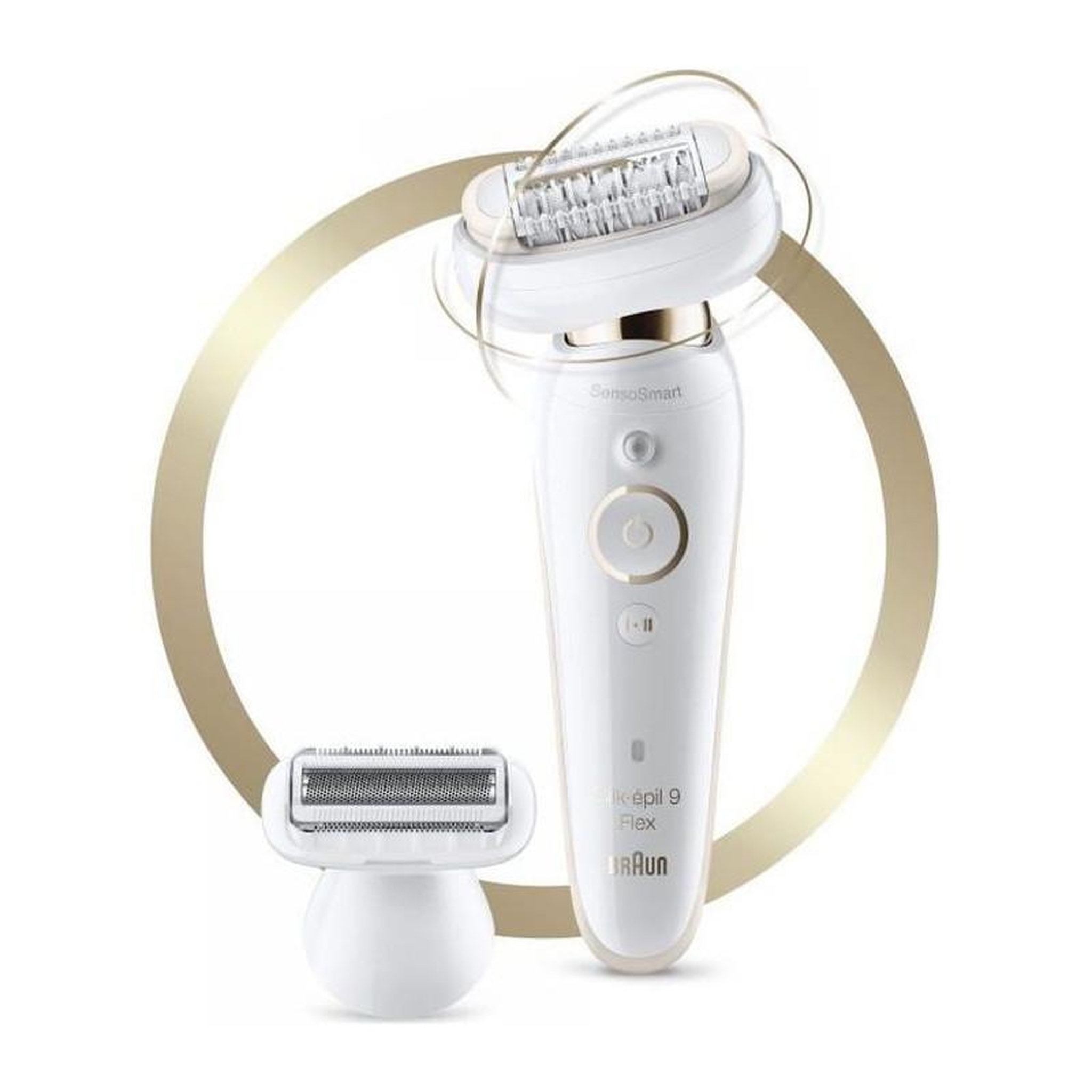BRAUN Braun Silk-epil 9 Flex 9-002 Epilateur electrique pour femme - Tete flexible - Micro-grip 40 pincettes - SensoSmart - Blanc/Dore