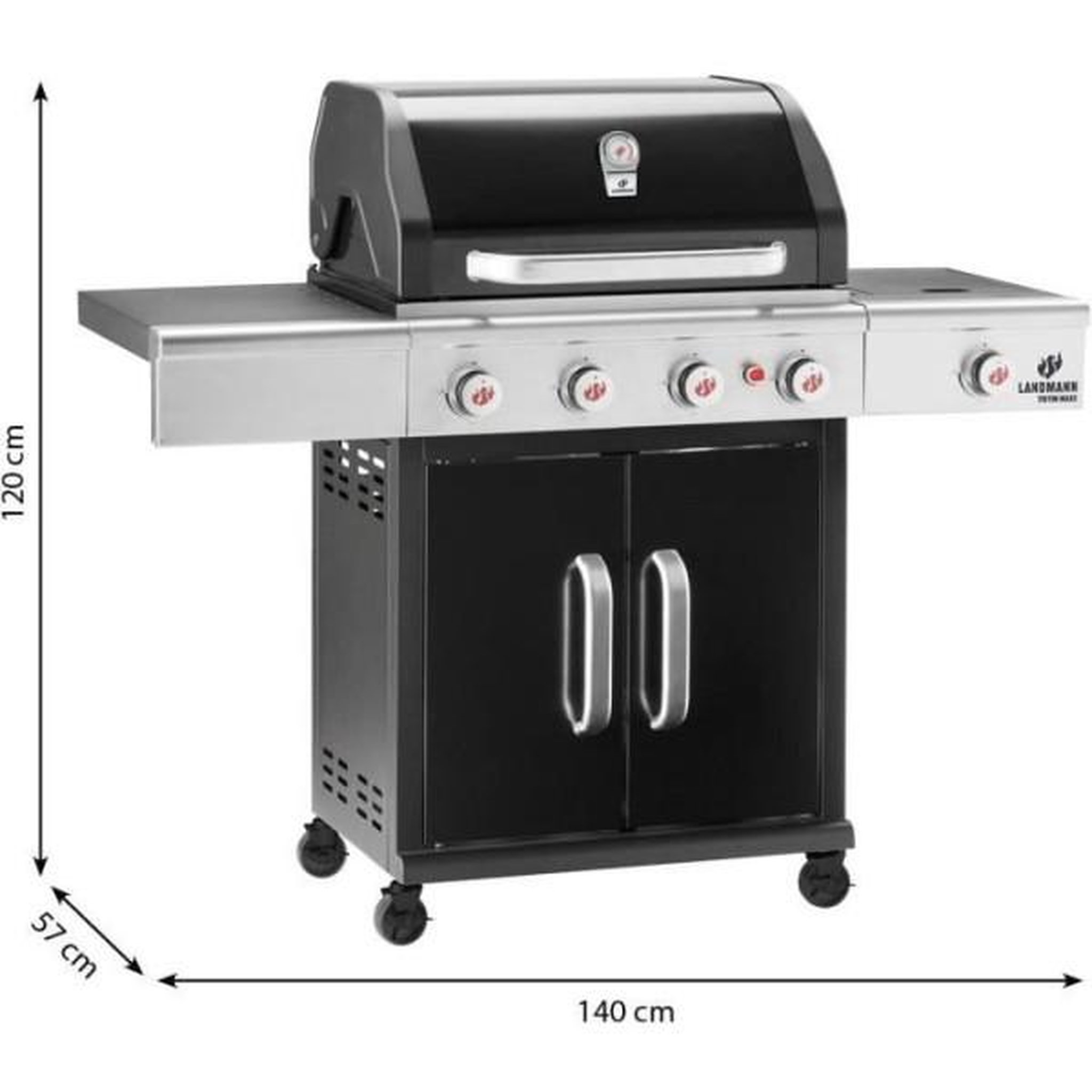 Voir la diapositive 4 : AAAAA Landmann Triton PTS Maxx 4.1 gaz to coal barbecue gaz 4 feux + 1 brûleur latéral