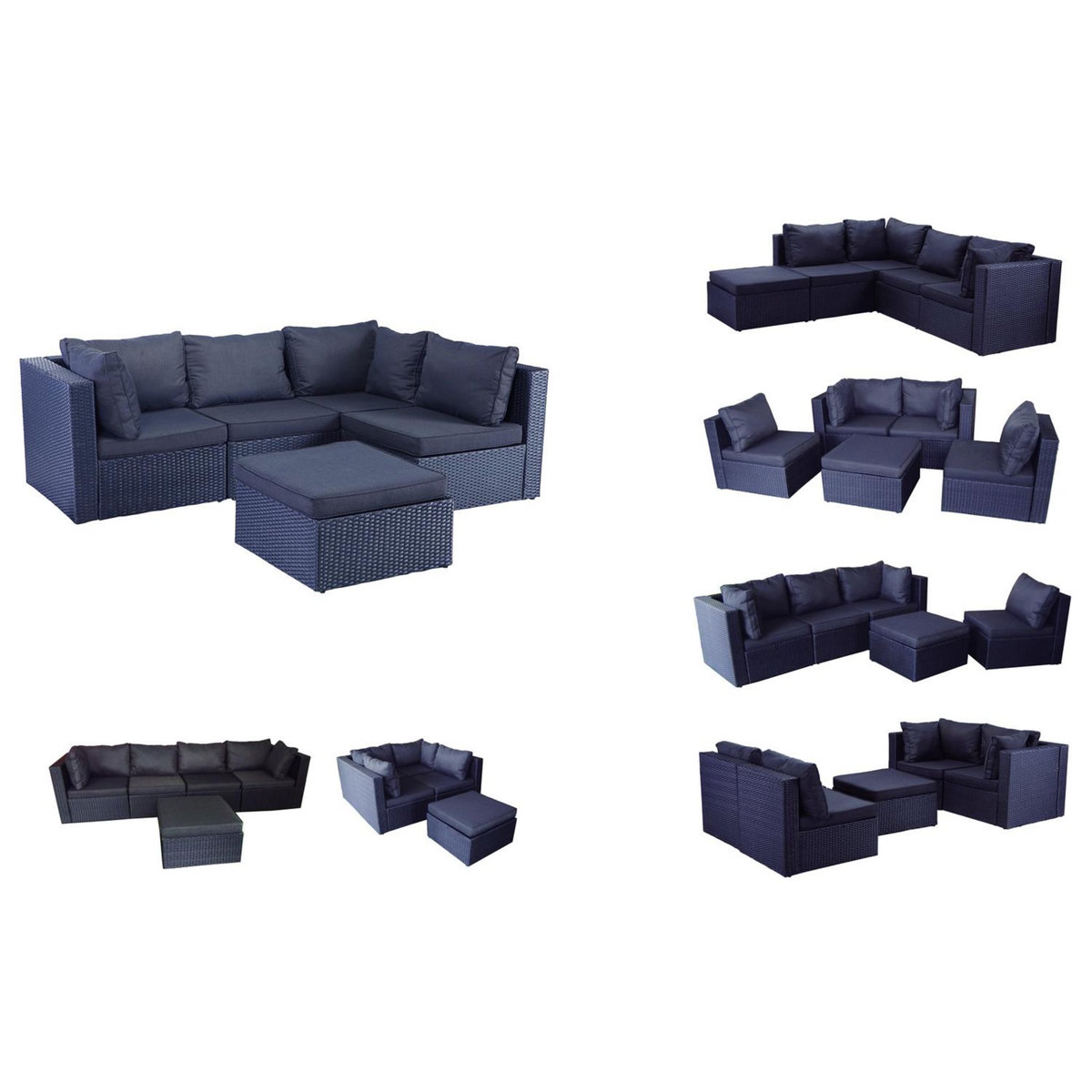 CONCEPT USINE Salon de jardin modulable 5 places en résine tressée noir MILANO