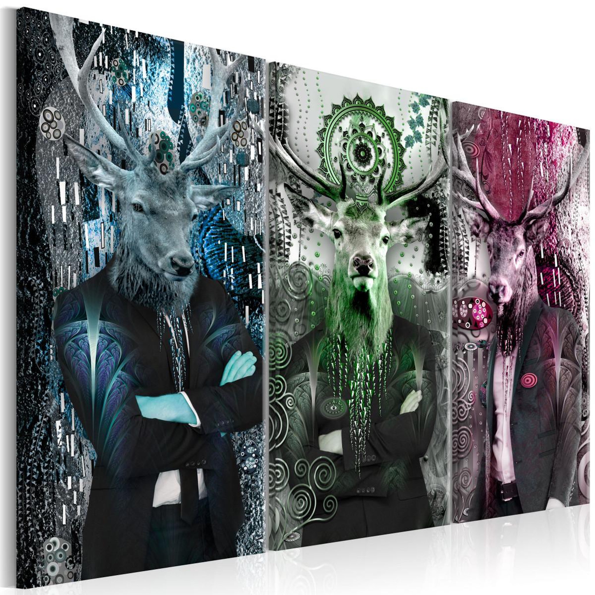 Paris Prix Tableau imprimé 3 panneaux  animal trio colorful. Coloris disponibles : Multicolore
