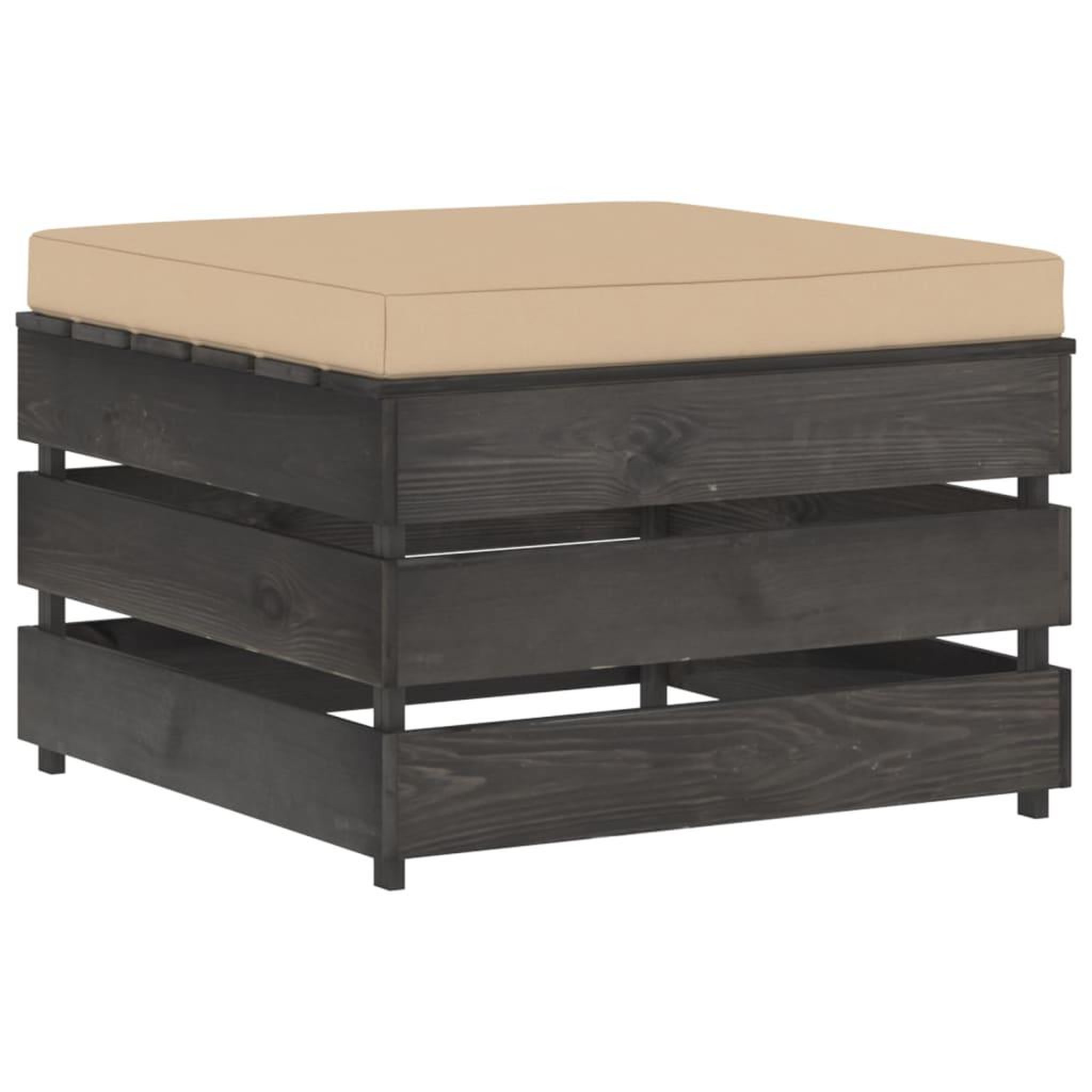 Voir la diapositive 1 : VIDAXL Pouf sectionnel avec coussin Bois impregne de gris