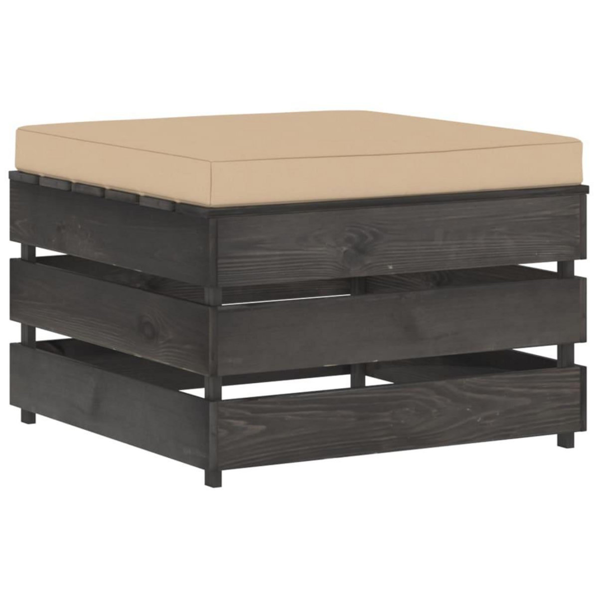 VIDAXL Pouf sectionnel avec coussin Bois impregne de gris