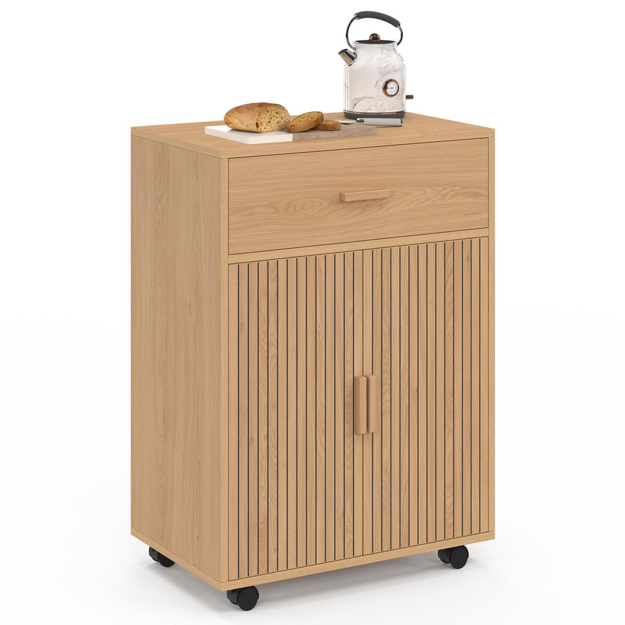 ID MARKET Desserte de cuisine juliette placard avec tiroir effet lattes tasseau bois l.60 cm