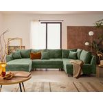 LISA DESIGN Rune - canapé panoramique d'angle droit 7 places en velours texturé. Coloris disponibles : Vert, Bleu, Gris, Beige, Violet, Orange