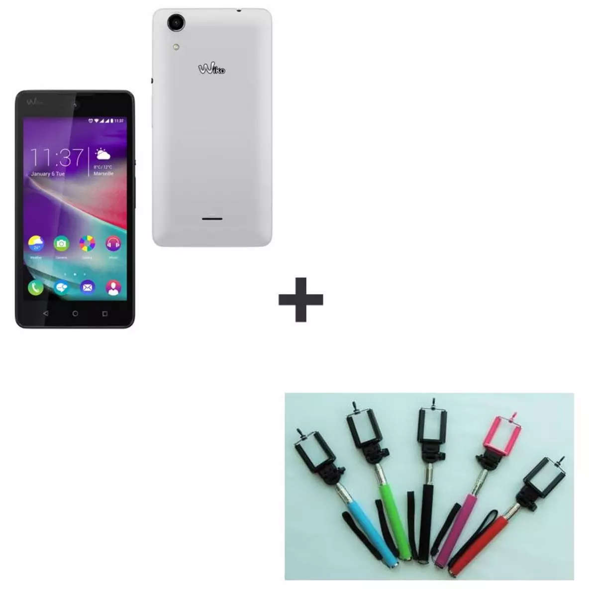 WIKO Pack Smartphone RAINBOW Lite 4G - Blanc - Double Sim & Canne Selfie OFFERTE