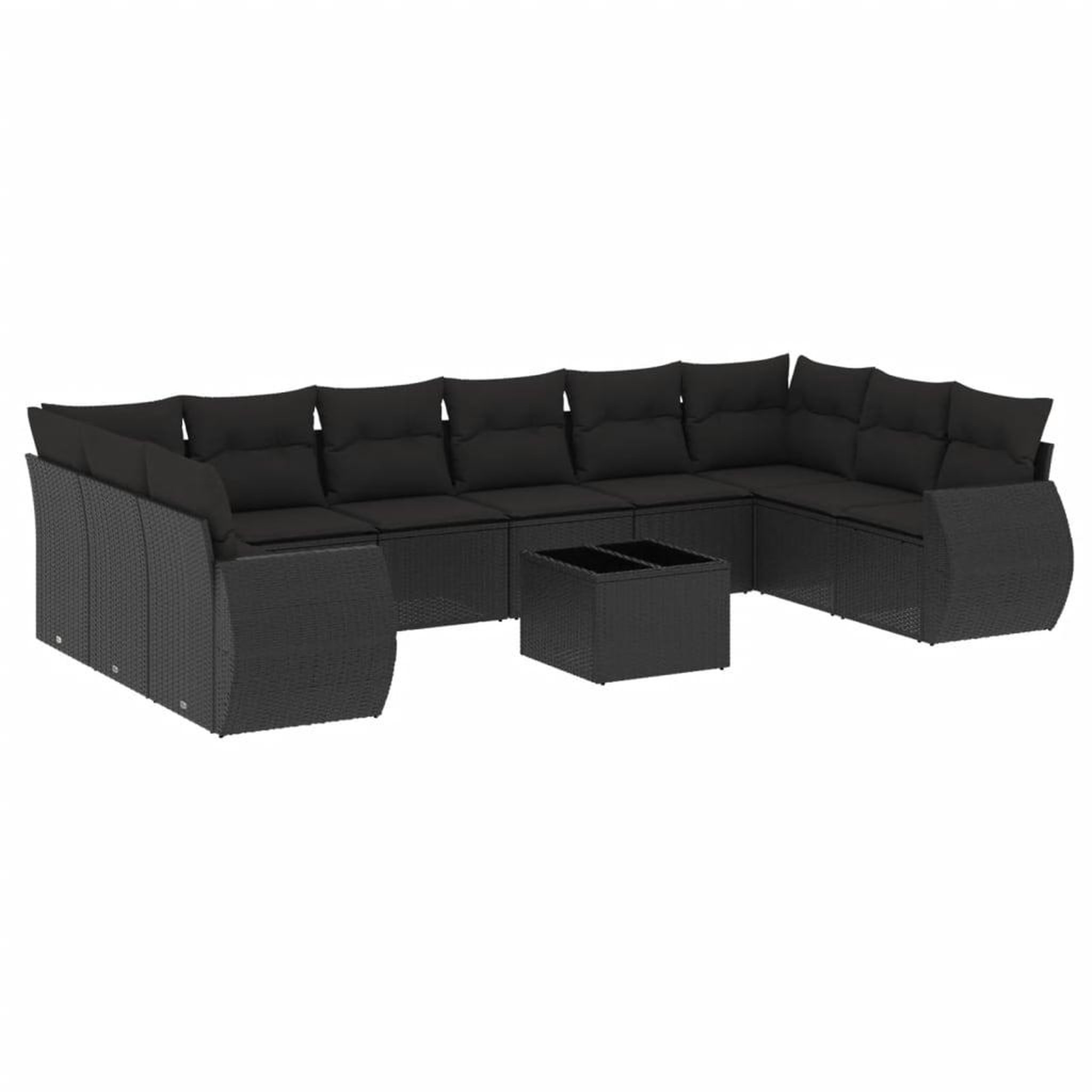 Voir la diapositive 2 : VIDAXL Salon de jardin 11 pcs avec coussins noir resine tressee