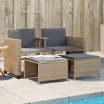 VIDAXL Canape de jardin 2 places avec table et tabourets beige rotin