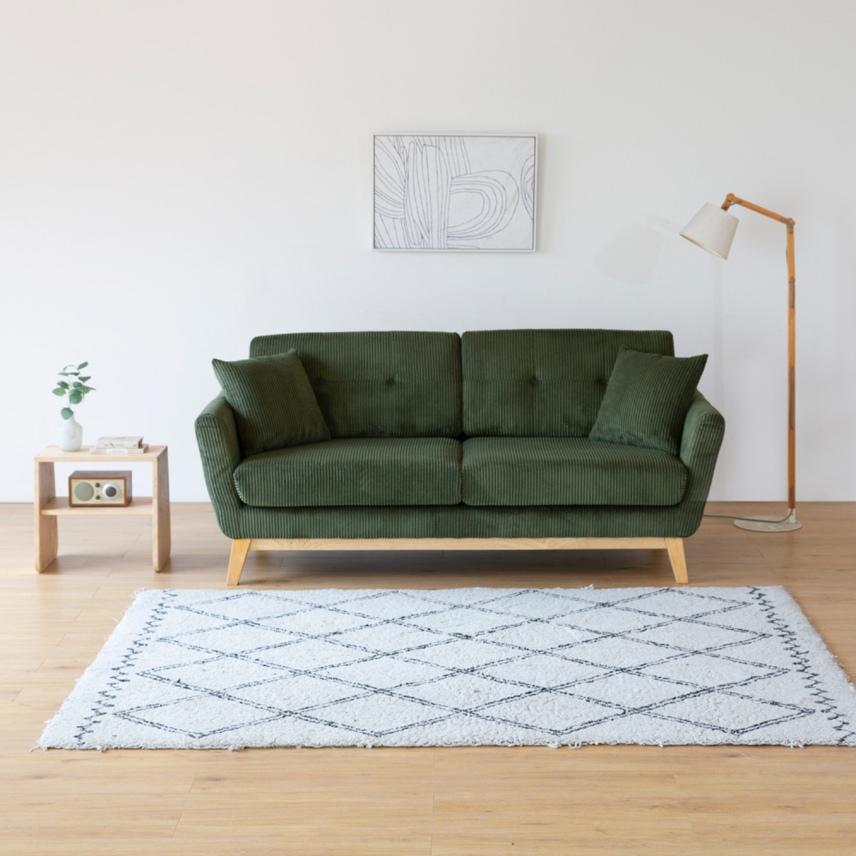 CONCEPT USINE Canapé scandinave 3 places en velours côtelé vert HOGA