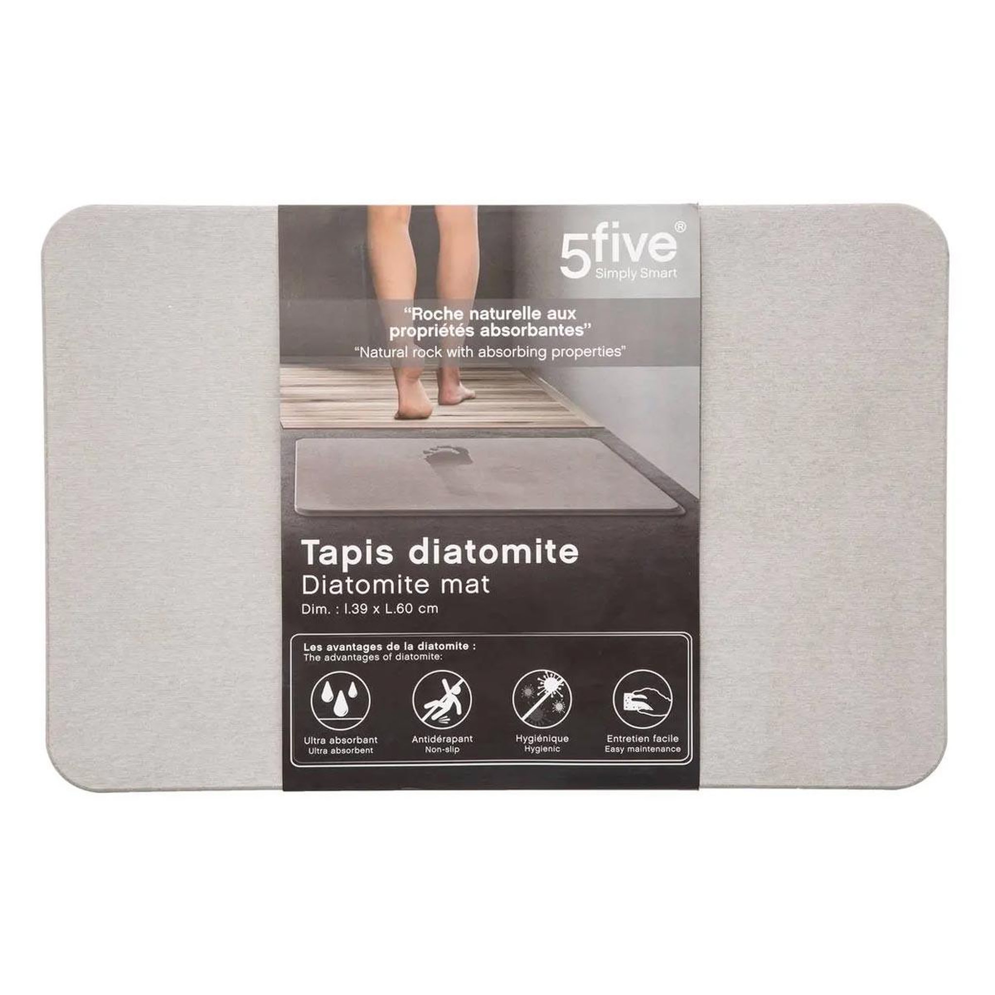 Voir la diapositive 4 : FIVE Tapis de salle de bain  diatomite  39x60cm gris