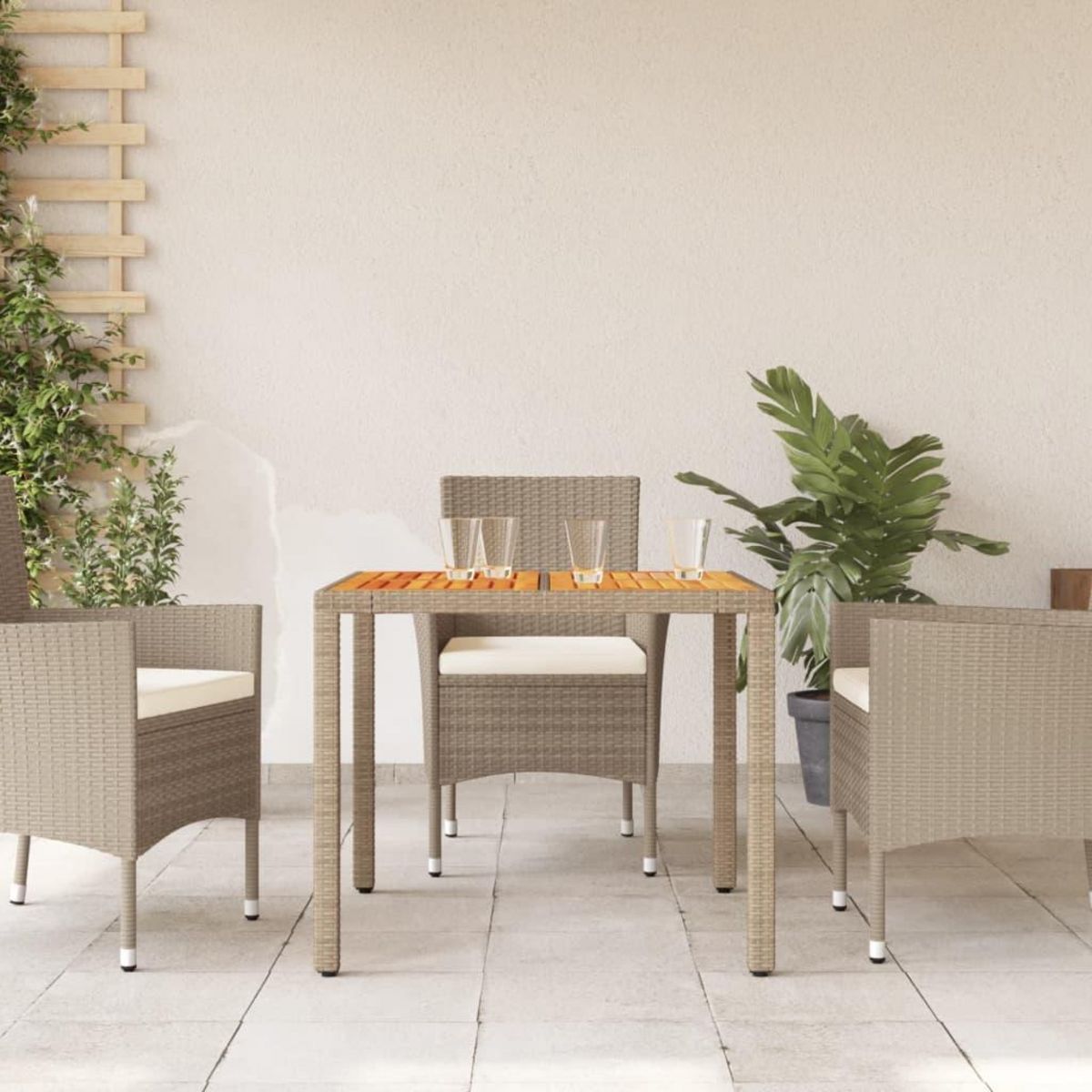 VIDAXL Table de jardin beige 90x90x75 cm resine tressee et bois acacia