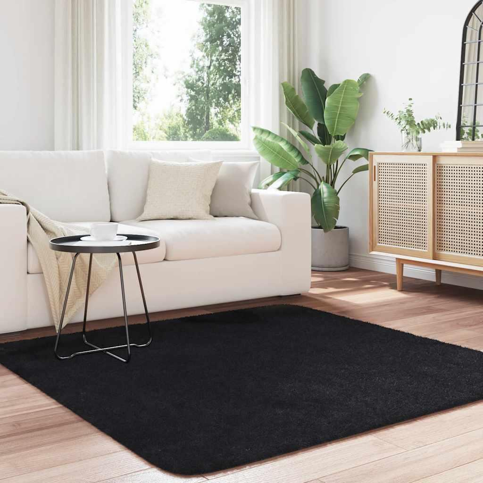 Voir la diapositive 3 : VIDAXL Tapis shaggy a poils longs NAVARRA noir 160x160 cm polyester