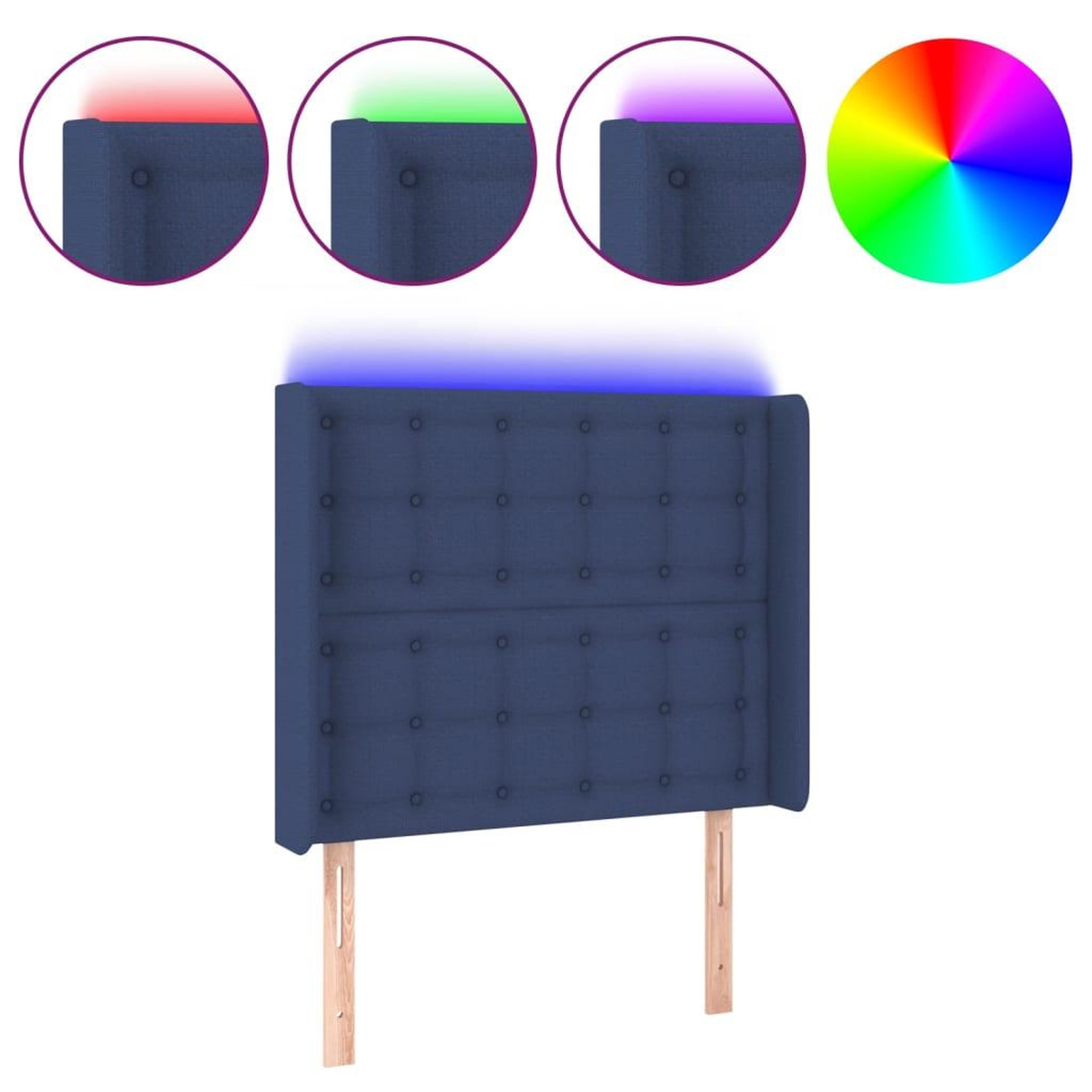 Voir la diapositive 2 : VIDAXL Tete de lit a LED Bleu 83x16x118/128 cm Tissu