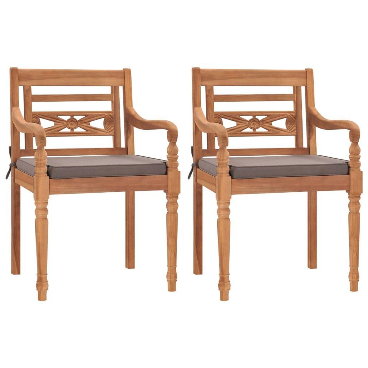 VIDAXL Chaises Batavia lot de 2 avec coussins gris fonce Bois de teck