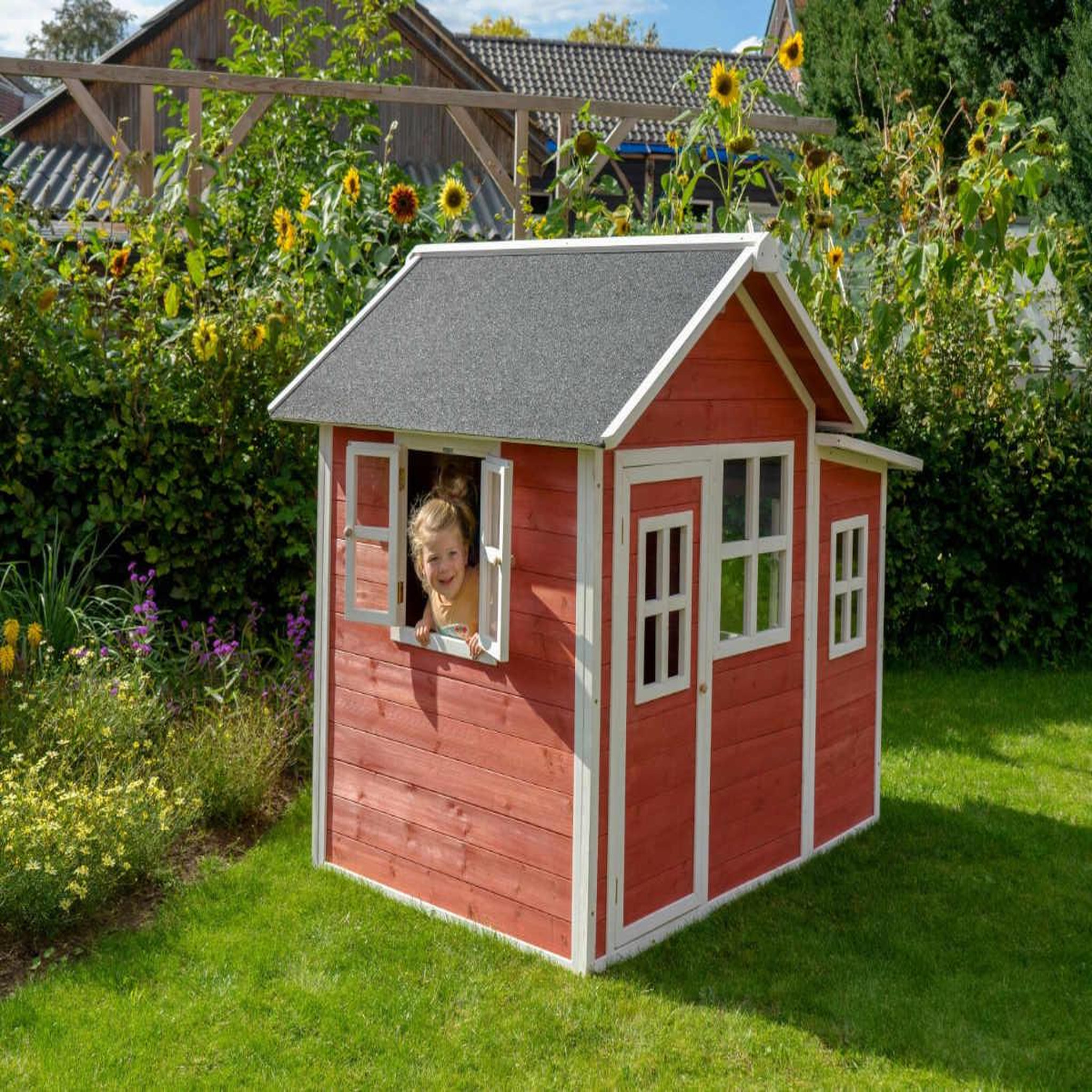 Voir la diapositive 4 : EXIT TOYS Maisonnette en bois pour enfants loft 150 rouge - exit toys